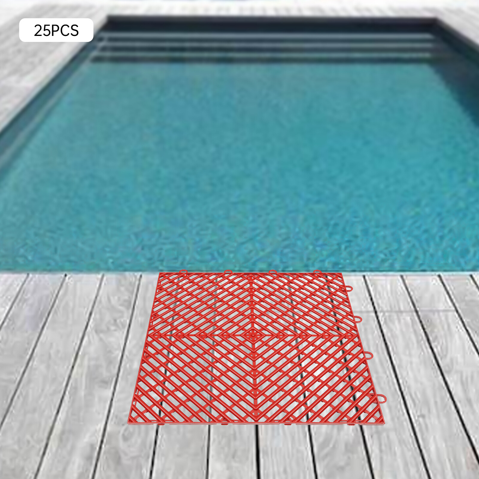 25PCS Red Outdoor Interlocking Tiles 12x12x0.5 Inches Floor Tiles Drainage Tiles
