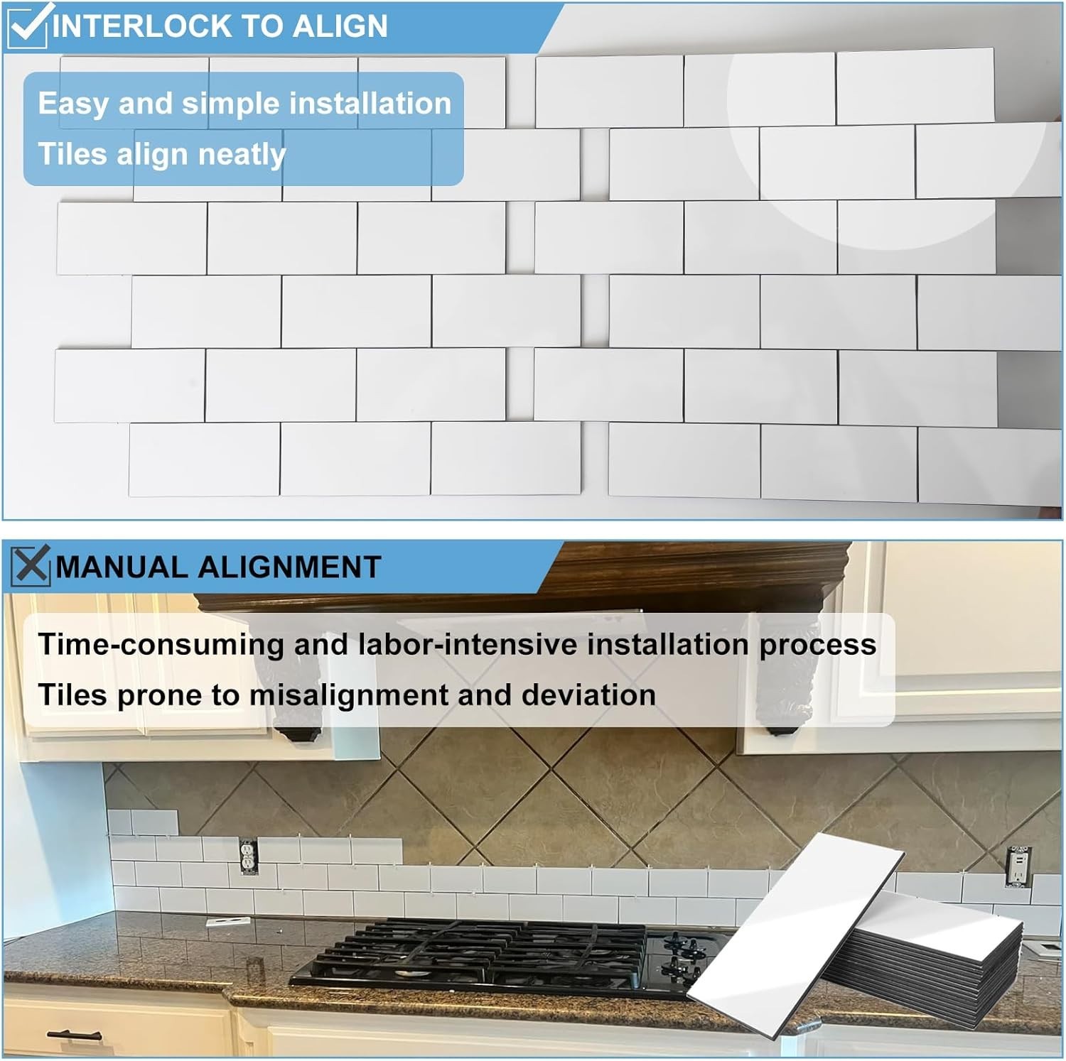 Elegant Peel and Stick Backsplash Tile 11.34″x11.57″ – 10 Pack in Glossy White