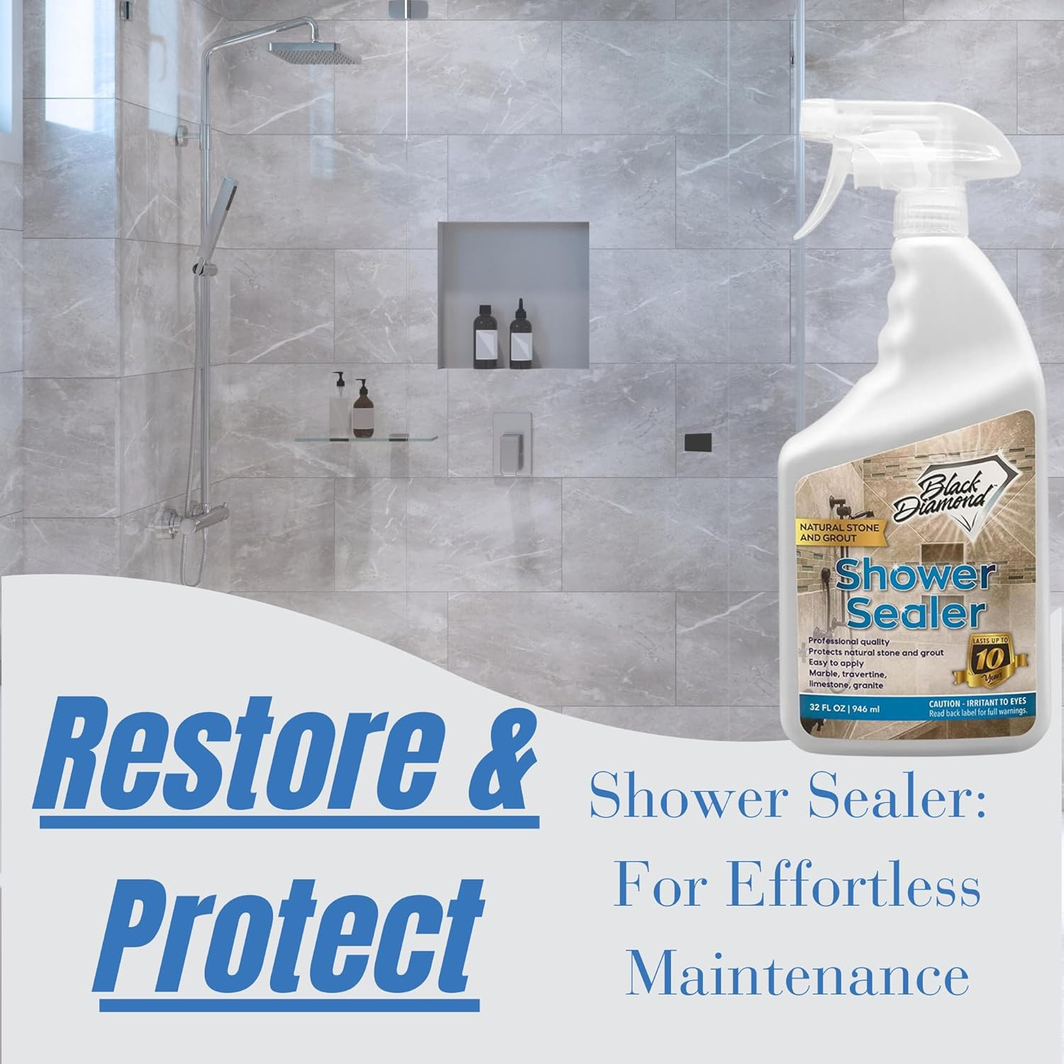 Natural Stone and Grout Penetrating Shower Sealer. Marble, Granite Travertine, L