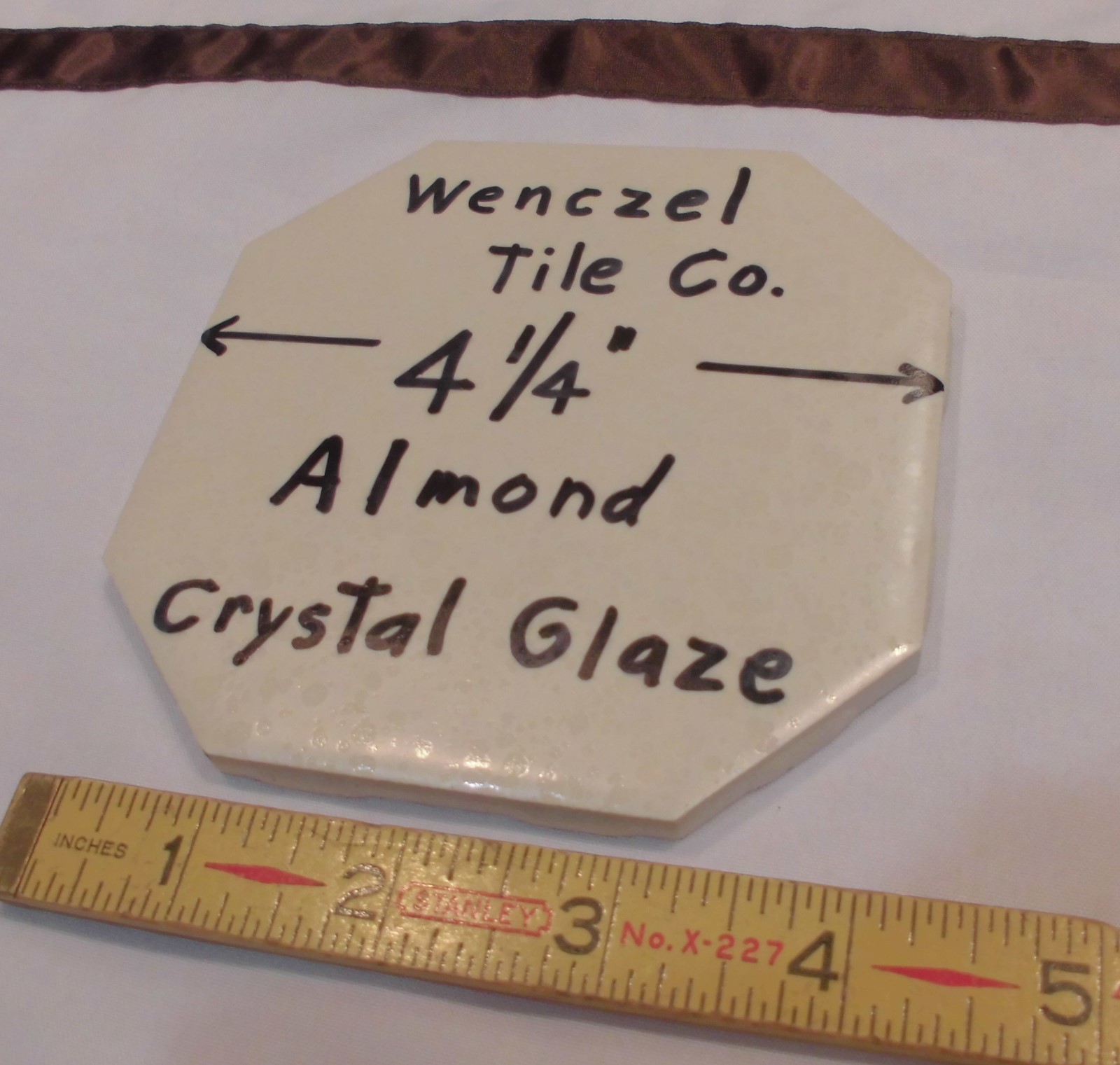 1 pc. Octagon 4-1/4″ Almond *Crystal Glazed* Ceramic Tile by Wenczel Tile Co.