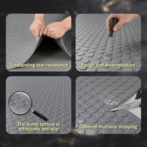 Garage Floor Mat, 2mm Thickened PVC Coin Pattern | Non-Slip 4×30 FT Gray(Coin)