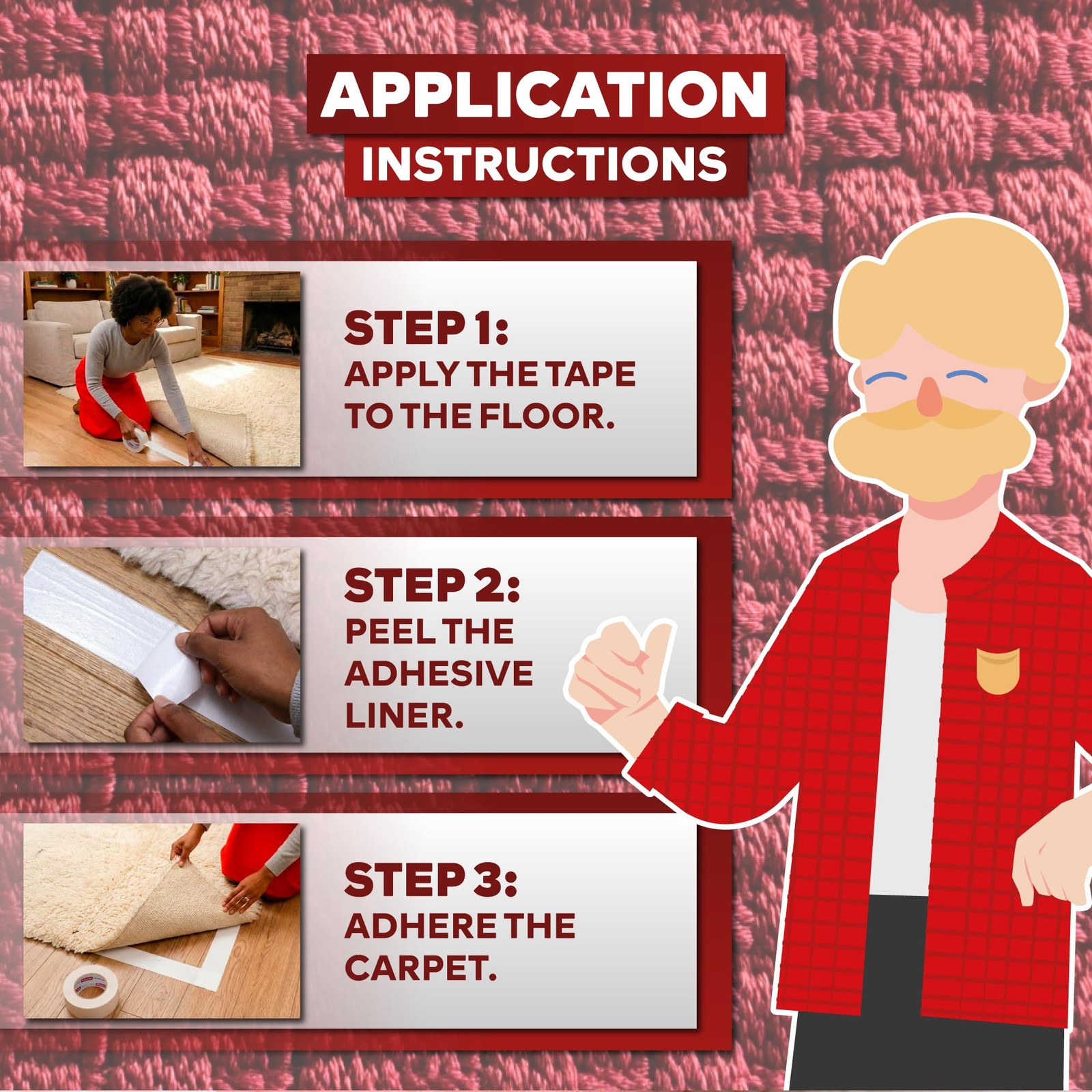 XFasten Carpet Tape for Hardwood Floors 2-Inch x 10-Yards, 3-Inch Core, White