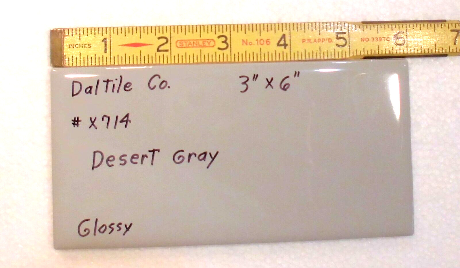 1 pc. Light Smoke Gray: 3″ X 6″ Glossy Ceramic Tile by American Olean Co. NEW