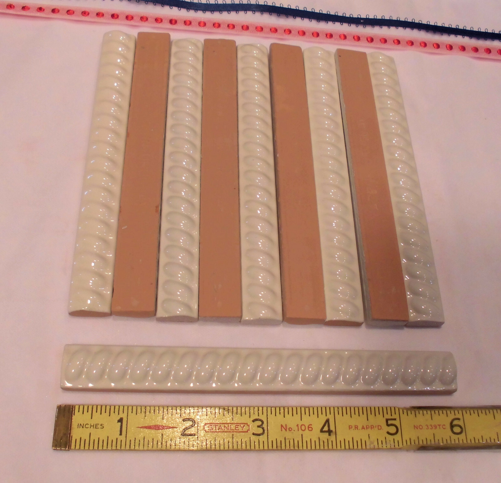 10 pcs. *Bone-Vanilla color: Ceramic Liner-Pencil-Sizzle Tiles; 5/8″ X 6″ Twist