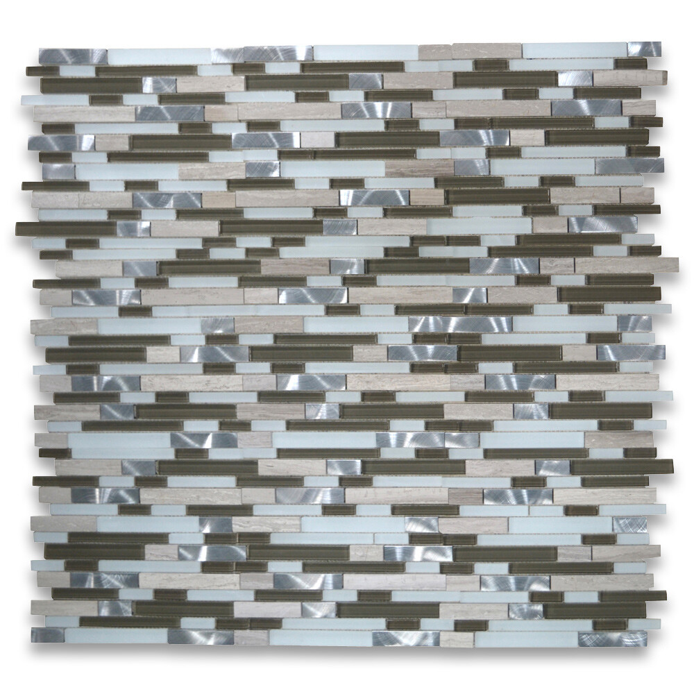 A78005 Glass Mosaic Tile Ash Brown White Grey Wood Grain Marble Aluminum