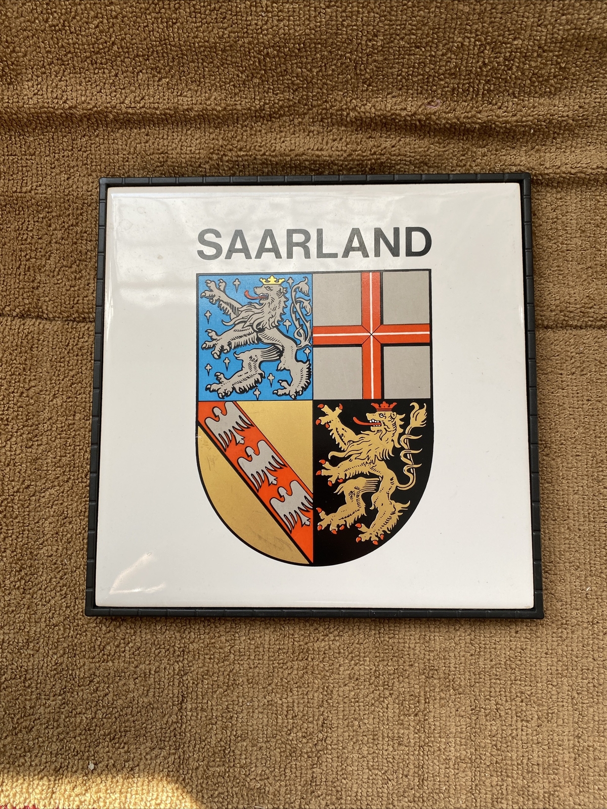 Saarland Crest White Trivet wall Decorative Ceramic Tile Made in Germany Saar