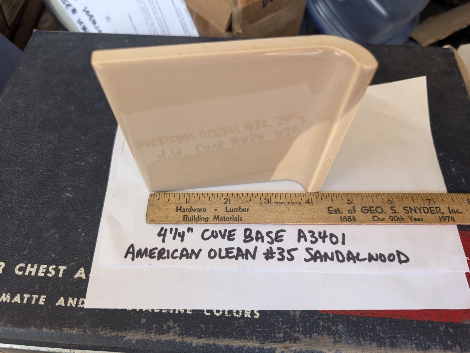 1 piece 4 1/4″ Ceramic Tile Cove base A3401 #35 Sandalwood American Olean Gloss