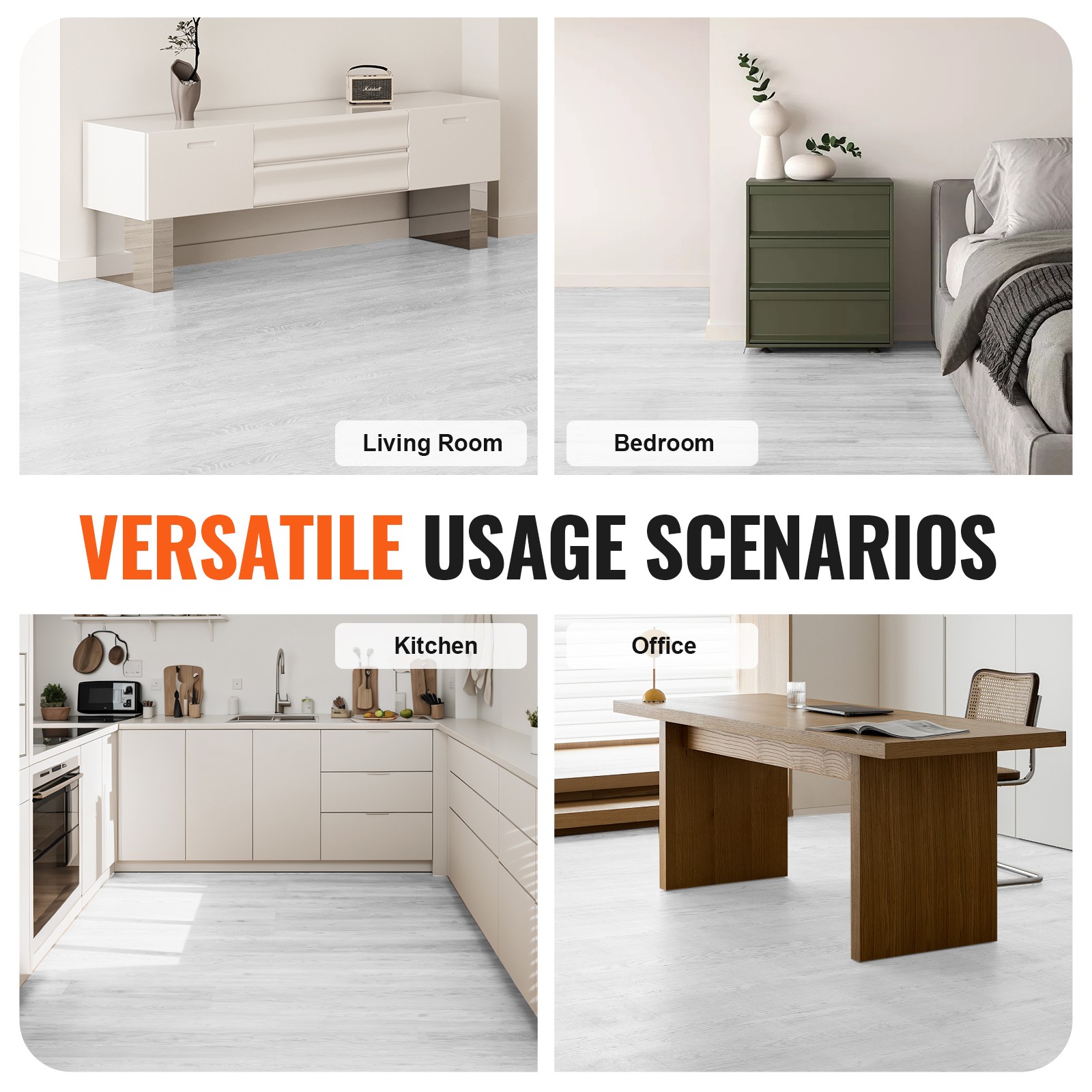 Self Adhesive Vinyl Floor Tiles 36″ x 6″, 36 Tiles 2.5mm Thick Light Gray