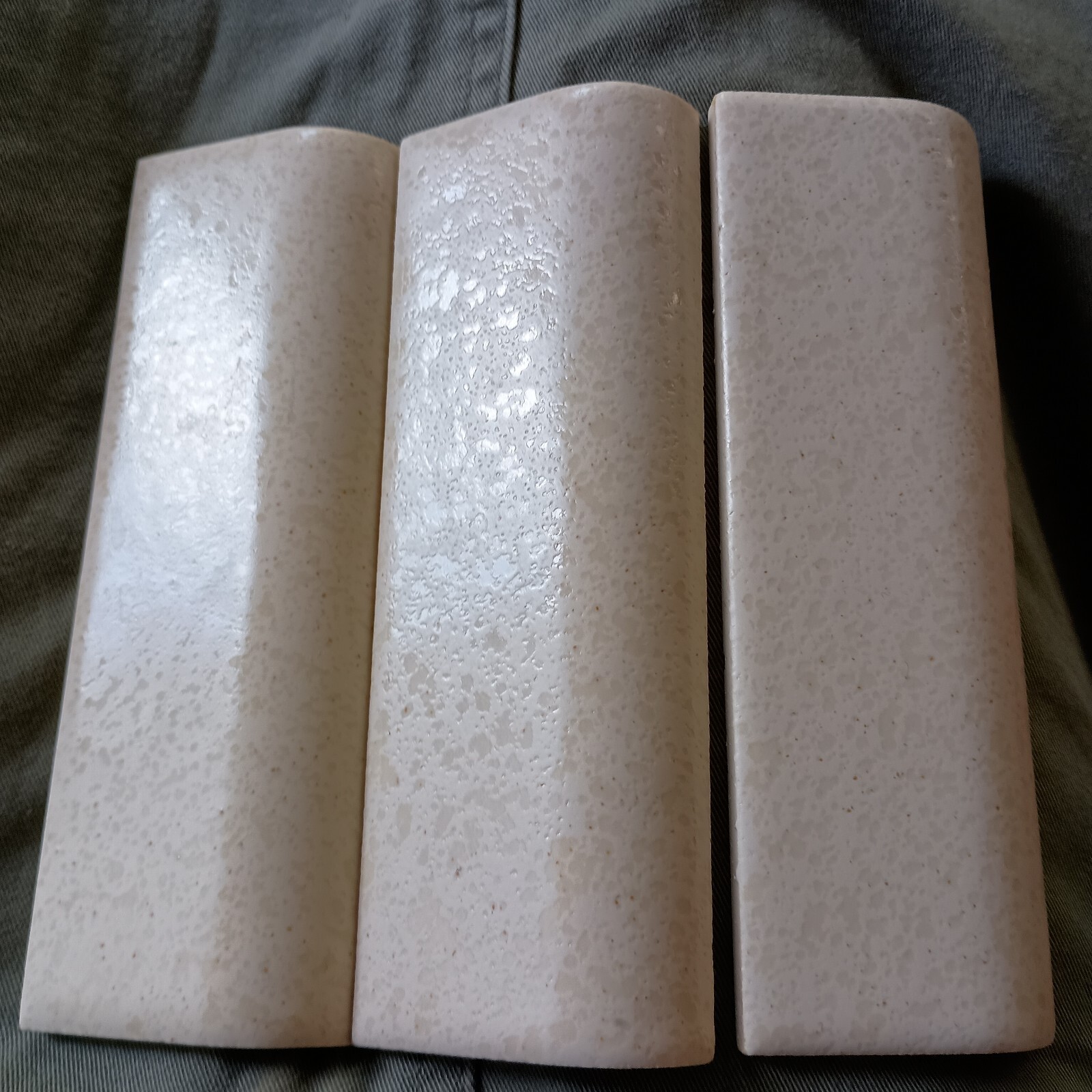Vintage Glossy Ceramic Radius Bullnose Tile NOS Unknown Cream & Beige Yellowish