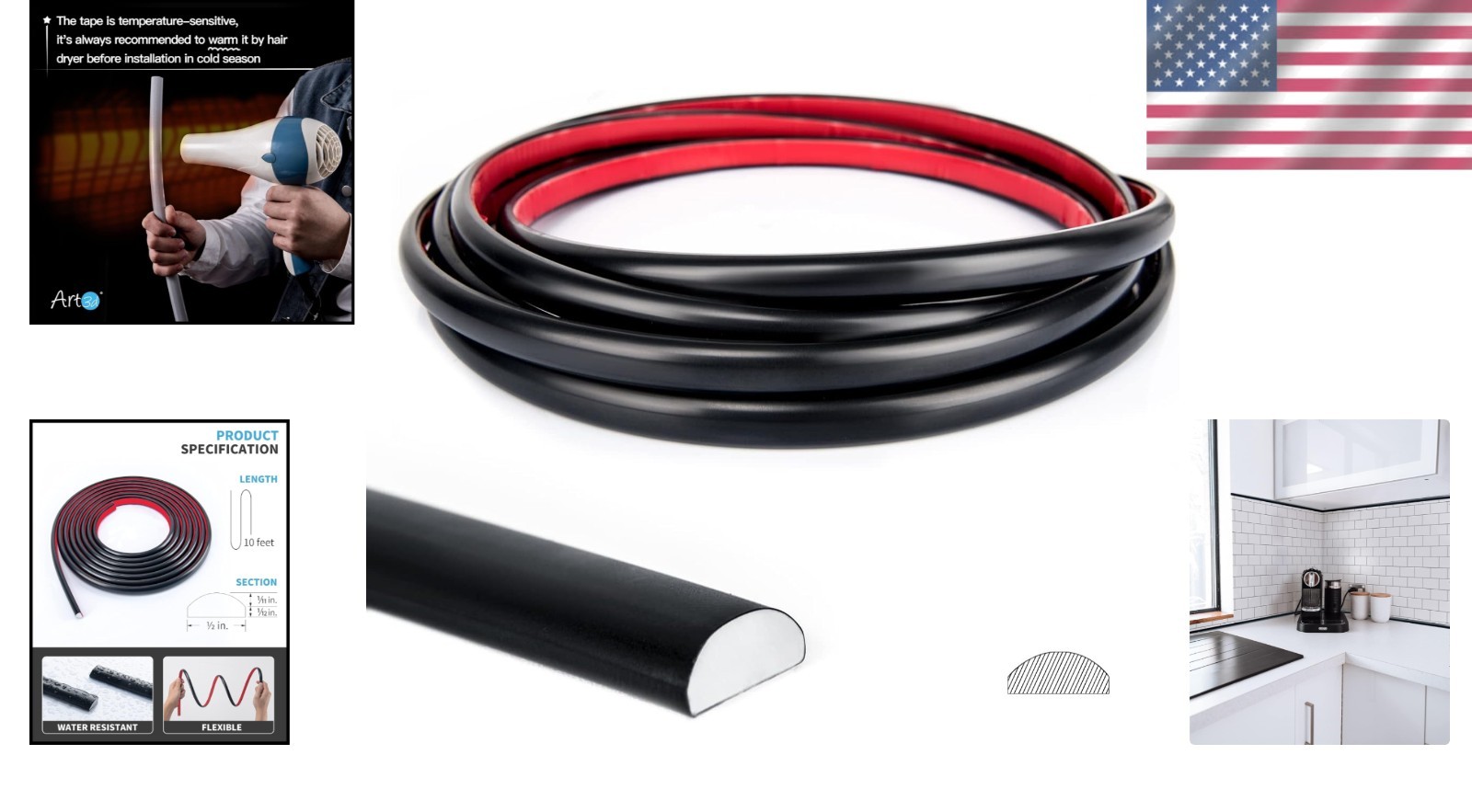 10 Ft Peel and Stick Trim – Elegant Black Tile Edge for DIY Backsplash Decor