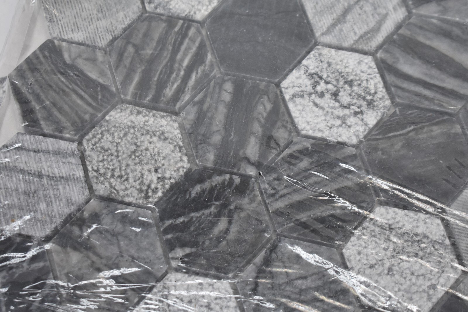 Lot of 5 Henley Hexagon 12″ x 11.75″ x 10mm Textured Marble Mesh Mosaic Tiles