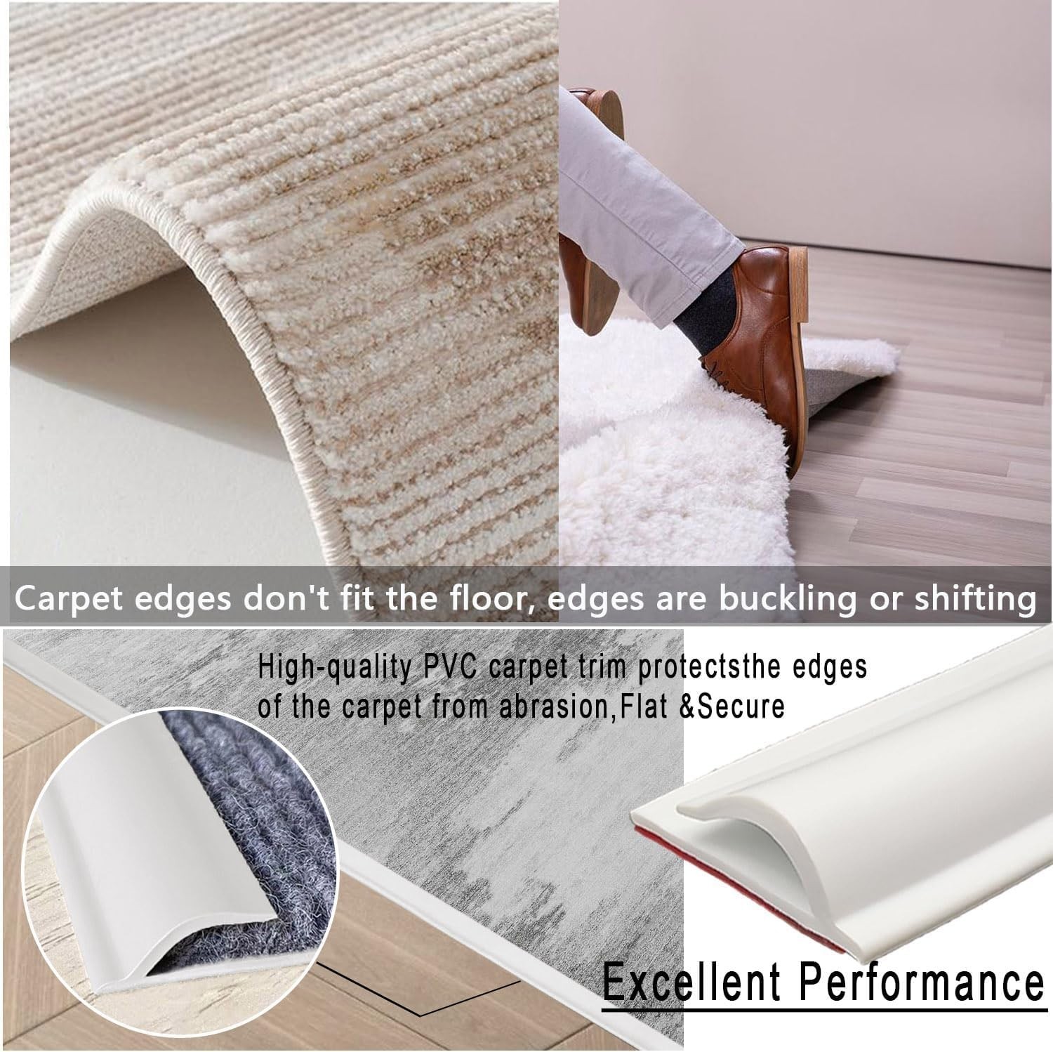 Self-Adhesive Carpet to Tile Transition Strip, Flexible Cuttable Edge Trim, 30ft