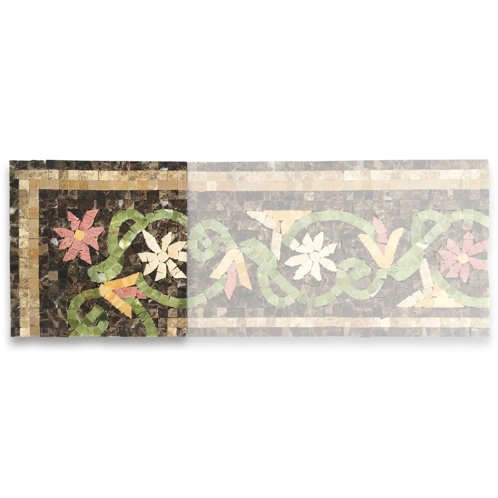 B0076CP Marble Mosaic Border Accent Tile Blossom Emperador 7.1×7.1 Polished