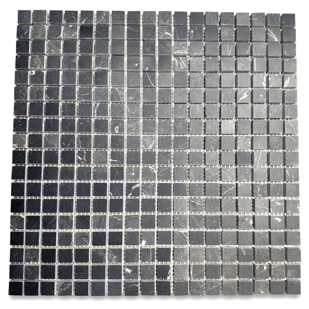 N22XH Nero Marquina Black Marble 5/8×5/8 Square Mosaic Wall Floor Tile Honed