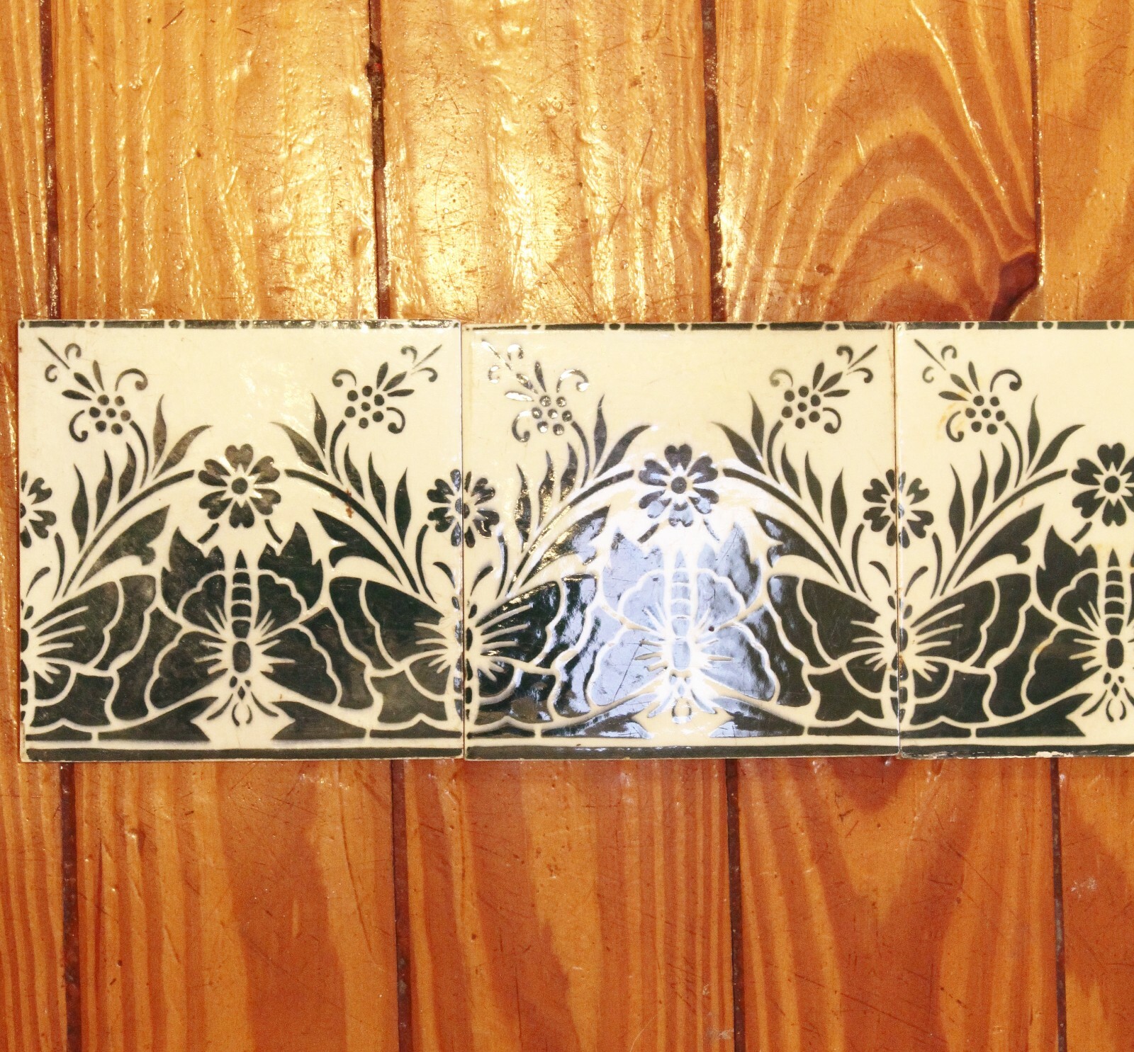 Antique Saint Armand Nord & Hamage Art Nouveau Butterfly Tile Fireplace Frame