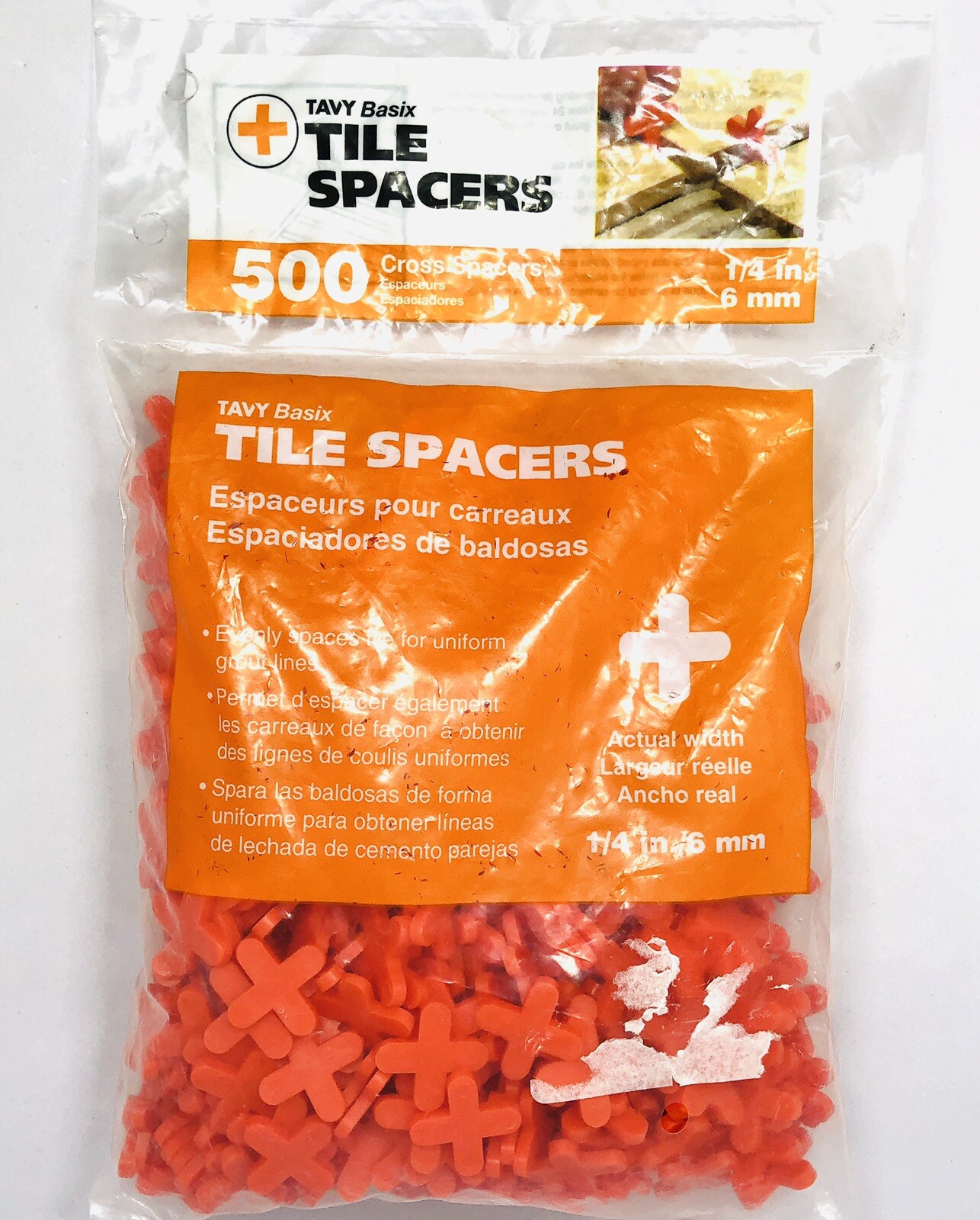 Tavy Basix Cross Tile Spacers, 1/4in- 6mm, 500 Pc. Pack Plastic Tiling Tool New