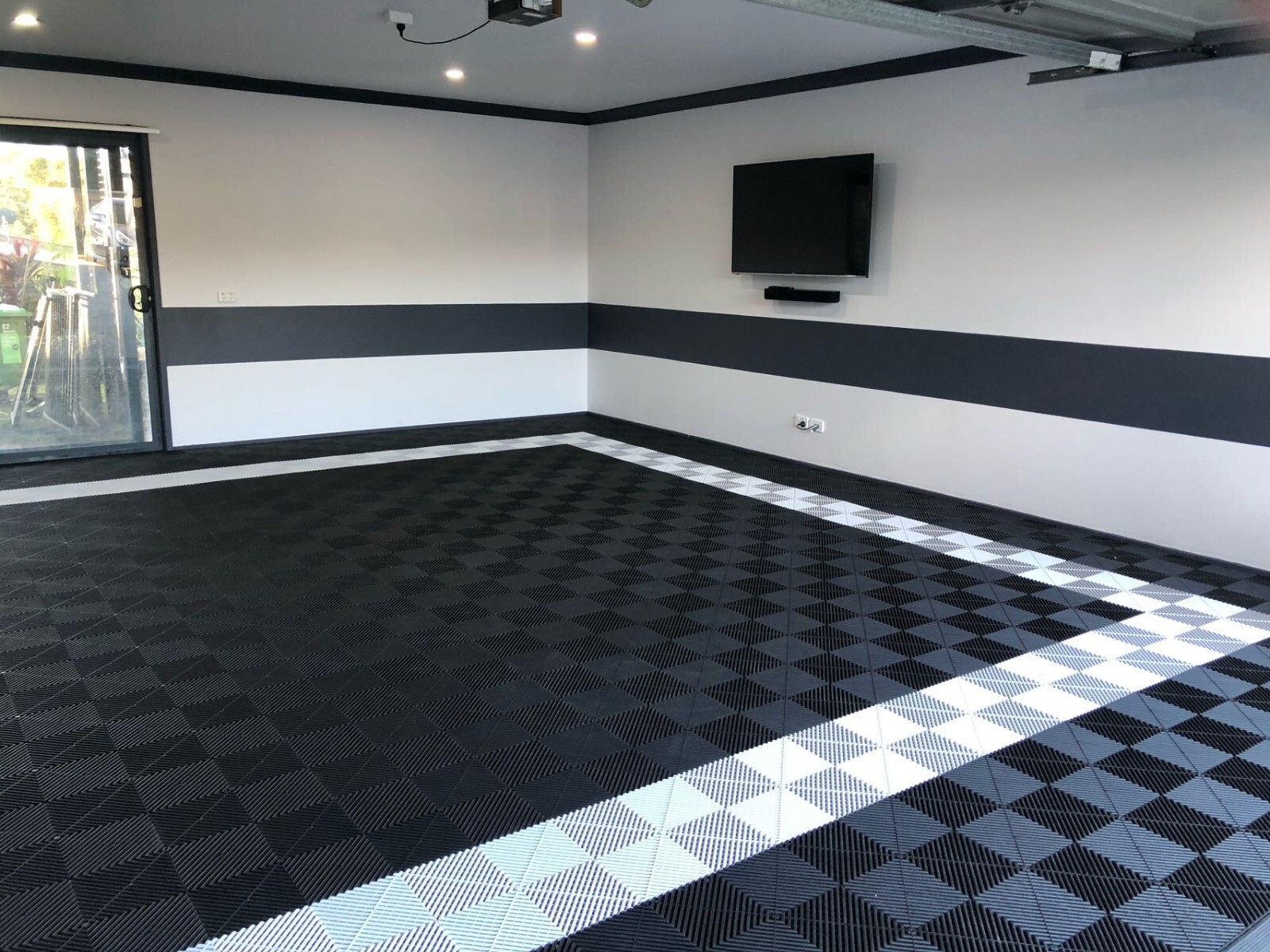 Two Car Garage Set of GTools 400 series Ribbed Floor Tiles Plus Front Edging