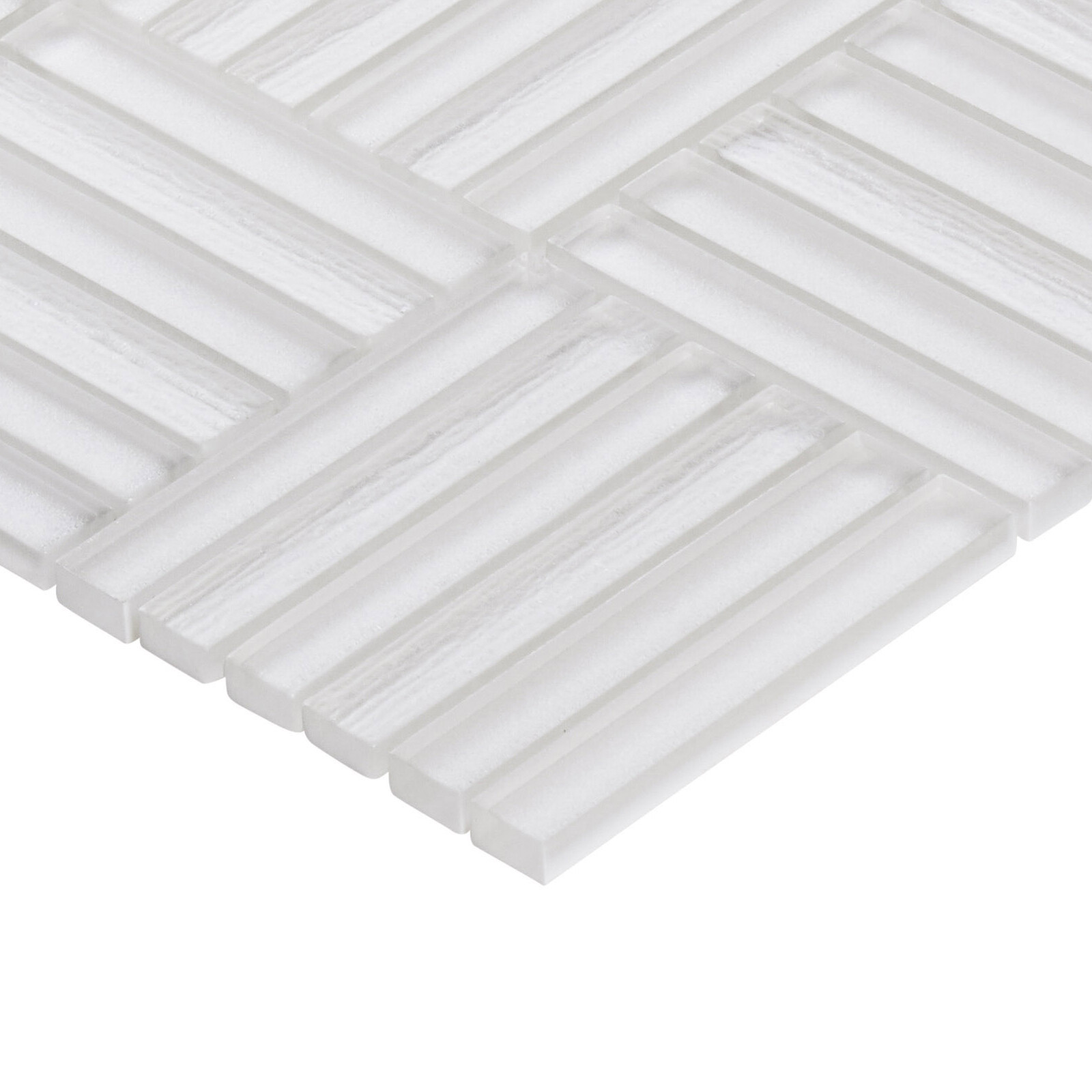 White Cold Spray Crystal Glass Basketweave Parquet Mosaic Tile Wall Backsplash
