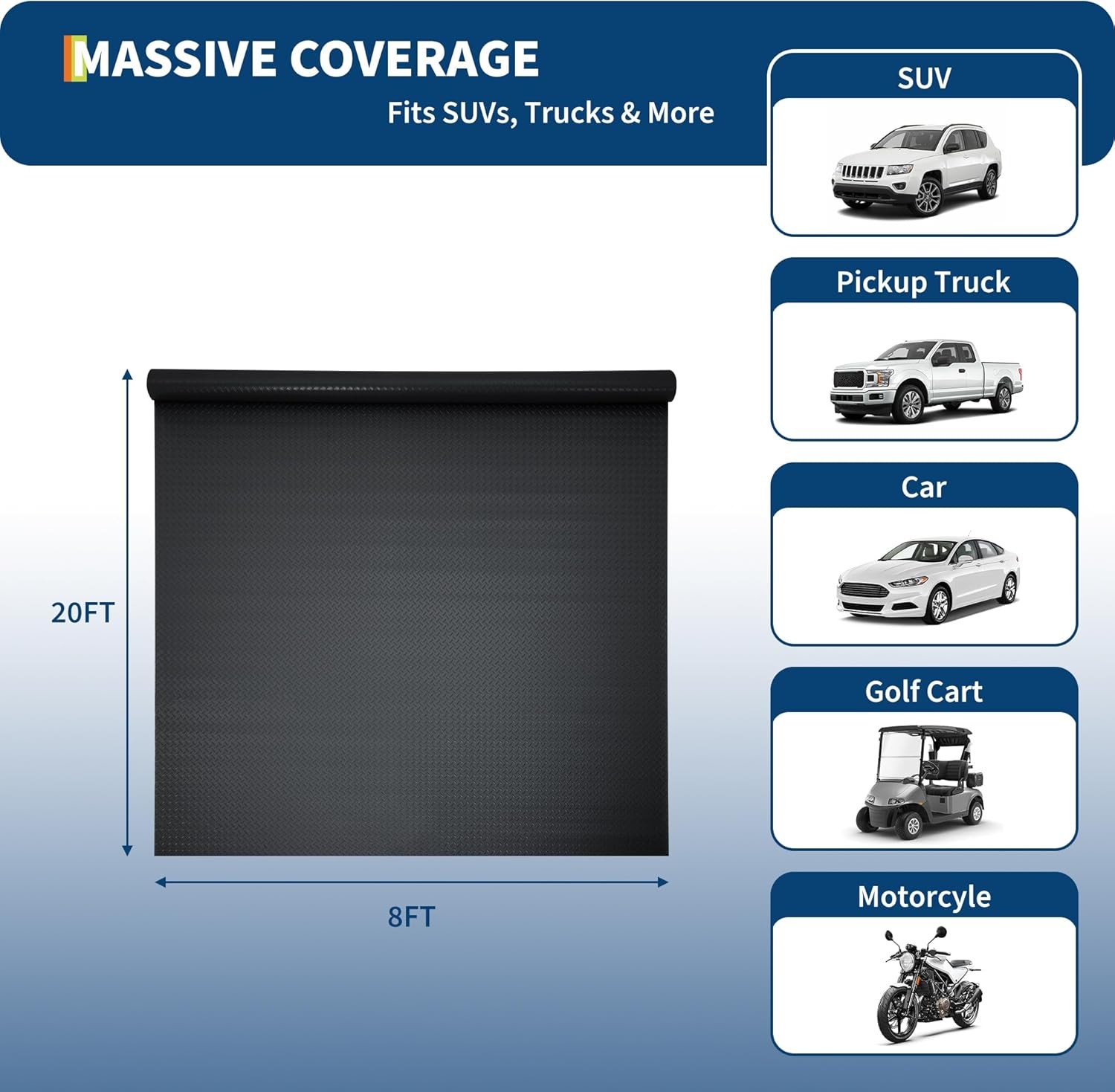 8x20ft PVC Garage Floor Mat, Heavy Duty Diamond Plate Non-Slip 2.8mm with Tape