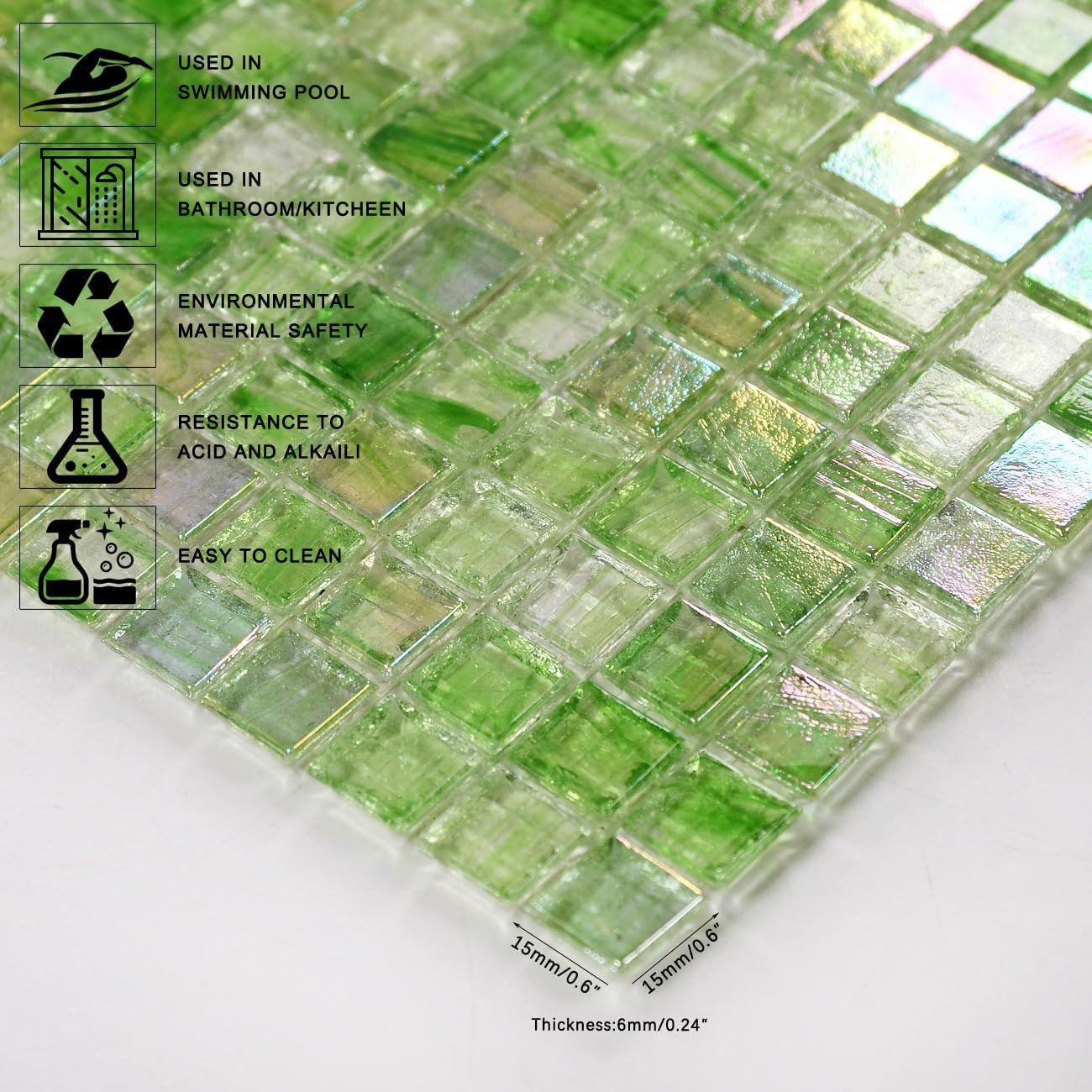 Covers 5.75 Sq.Ft Glue down Mosaic Tile – 0.4″X0.4″ Translucent Iridescent Glass