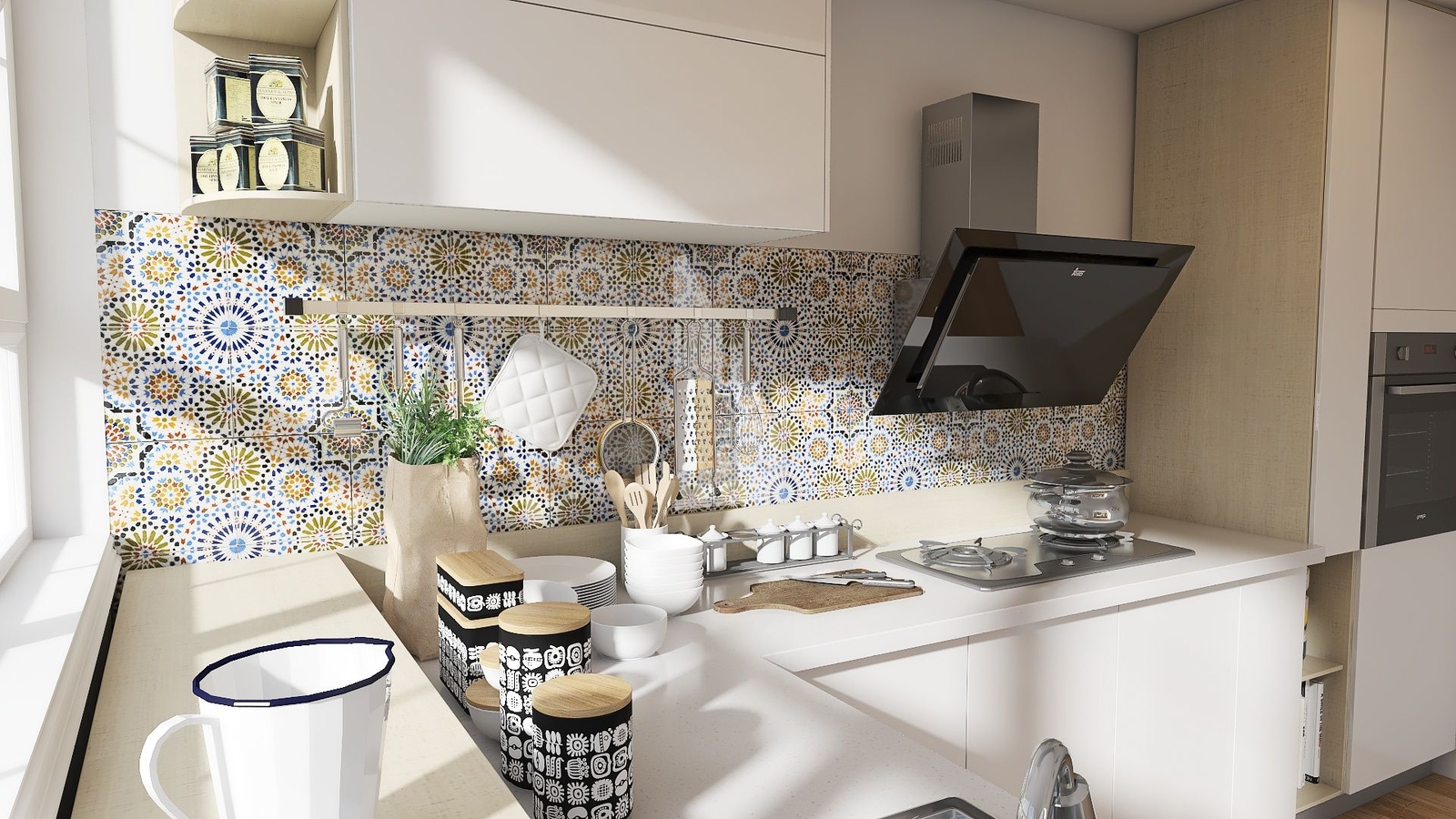Moroccan ceramic tiles 8×8 inch, 12 tiles in Coloured Patchwork Mosaic – Kenza