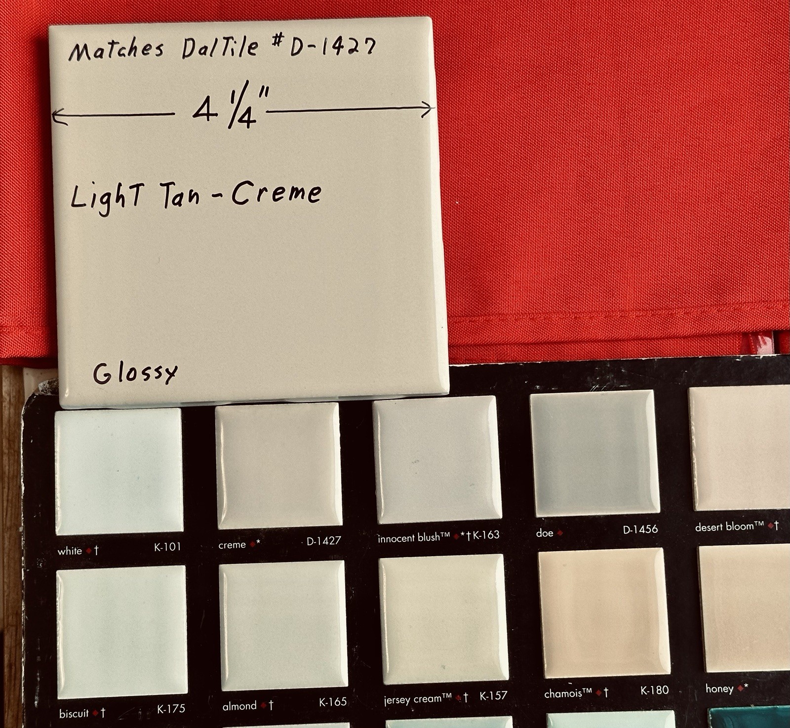 1 pc. Light Tan – Cream: 4-1/4″ Glossy Ceramic Tile, matches Daltile #D-1427