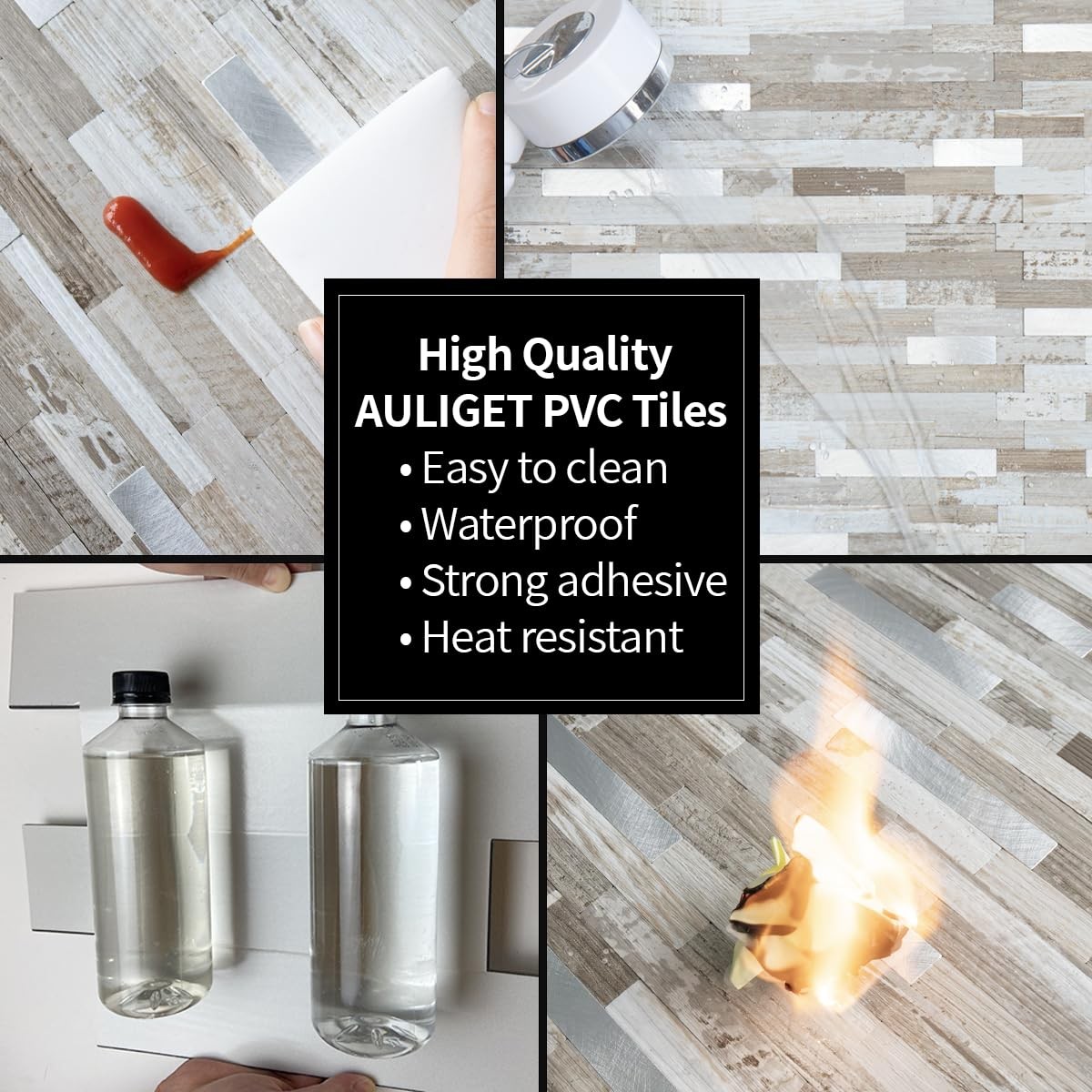 AULIGET 20 Sheets Peel and Stick Backsplash, Coffee & Brown Wood Look PVC Mix…