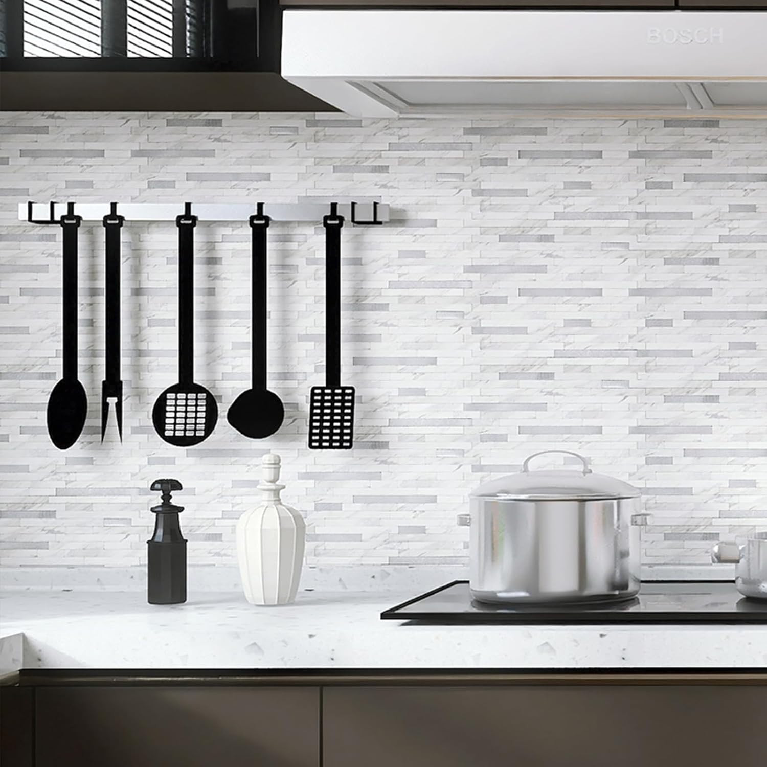 Self-Adhesive Metal Marble Subway Tiles for Kitchen Backsplash – 10 Pack