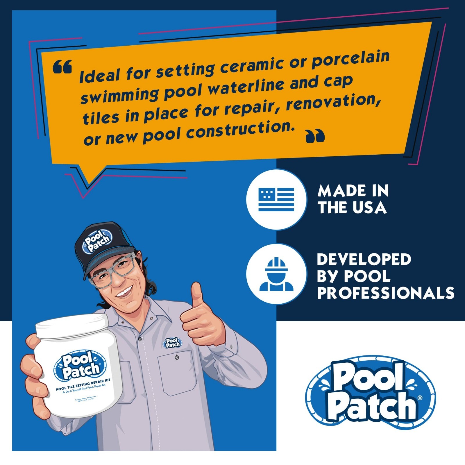 Pool Tile Adhesive Repair Kit 3 lb – Easy Mix Thinset, Quick-Dry, Strong Bond –
