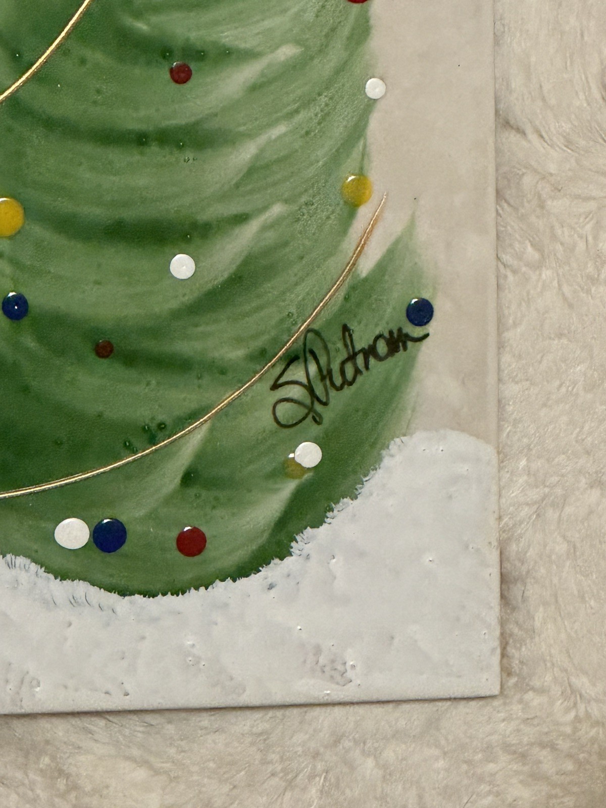 Hand Painted Christmas Tree Eliane Tile – Signed S PUTNAM – Made In Brazil