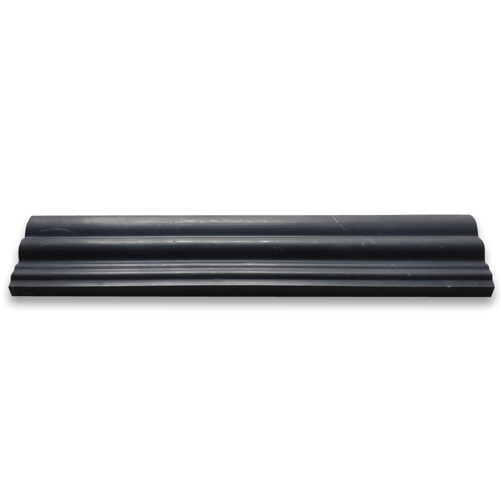 N14H Nero Marquina Black Marble 2-1/2×12 Chair Rail Edge Trim Molding Honed