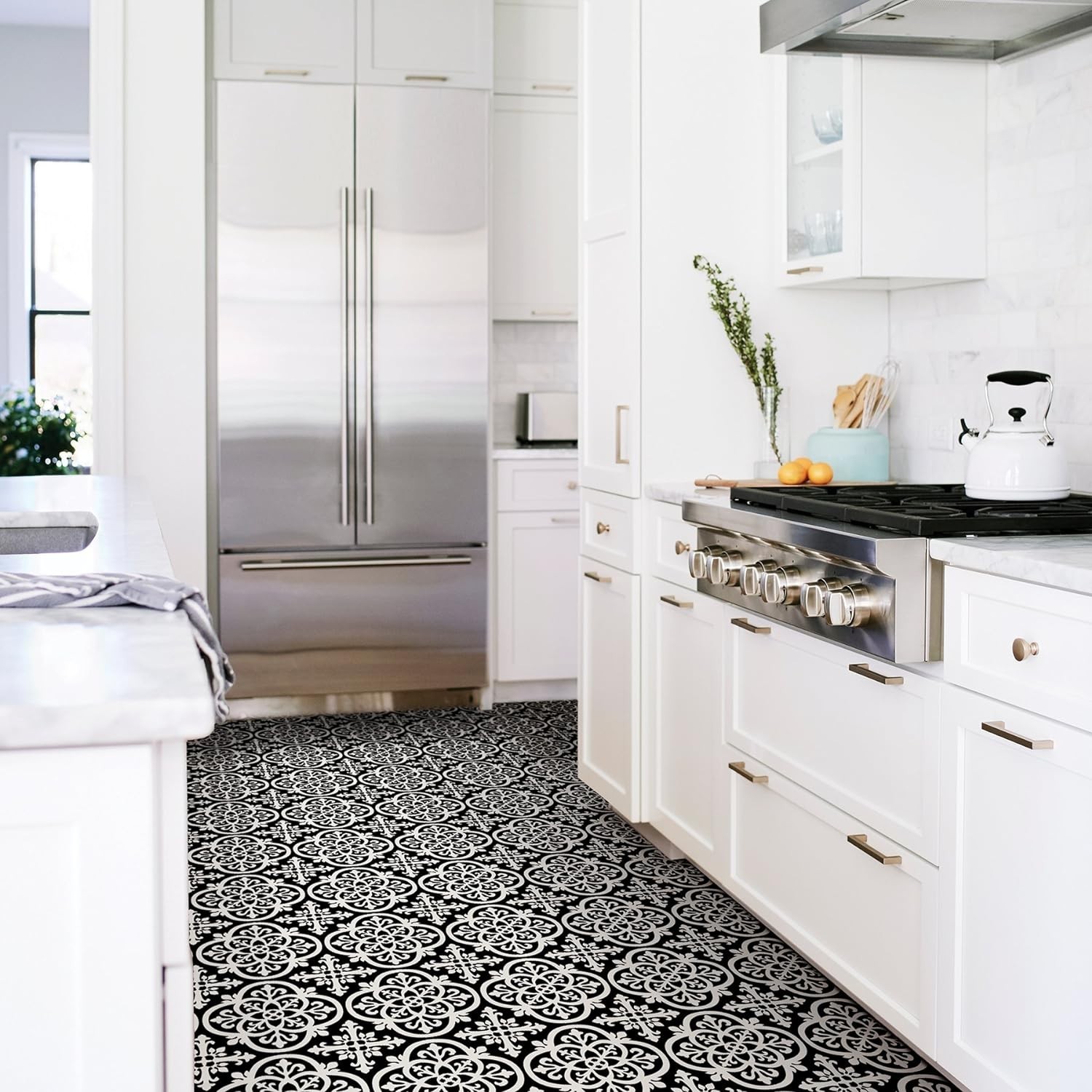 Black Gothic Peel & Stick Floor Tiles Waterproof Easy Install Patterned