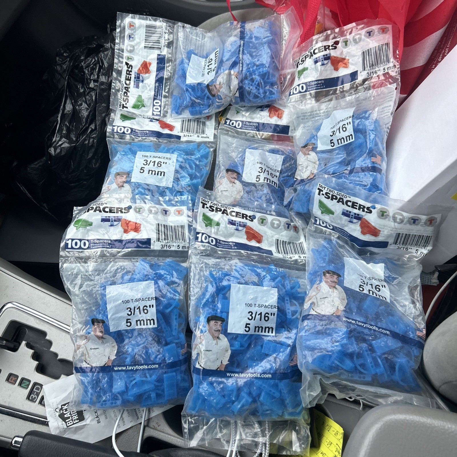 Lot of 7 100-Pack TAVY Two Sided 3/16 (5mm) T-Shaped Tile Spacers Blue Plastic