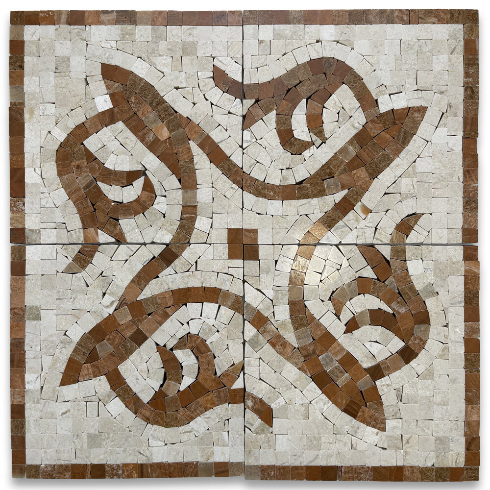 B0022CP Marble Mosaic Border Accent Tile Floral Red Wooden 5.9×5.9 Polished