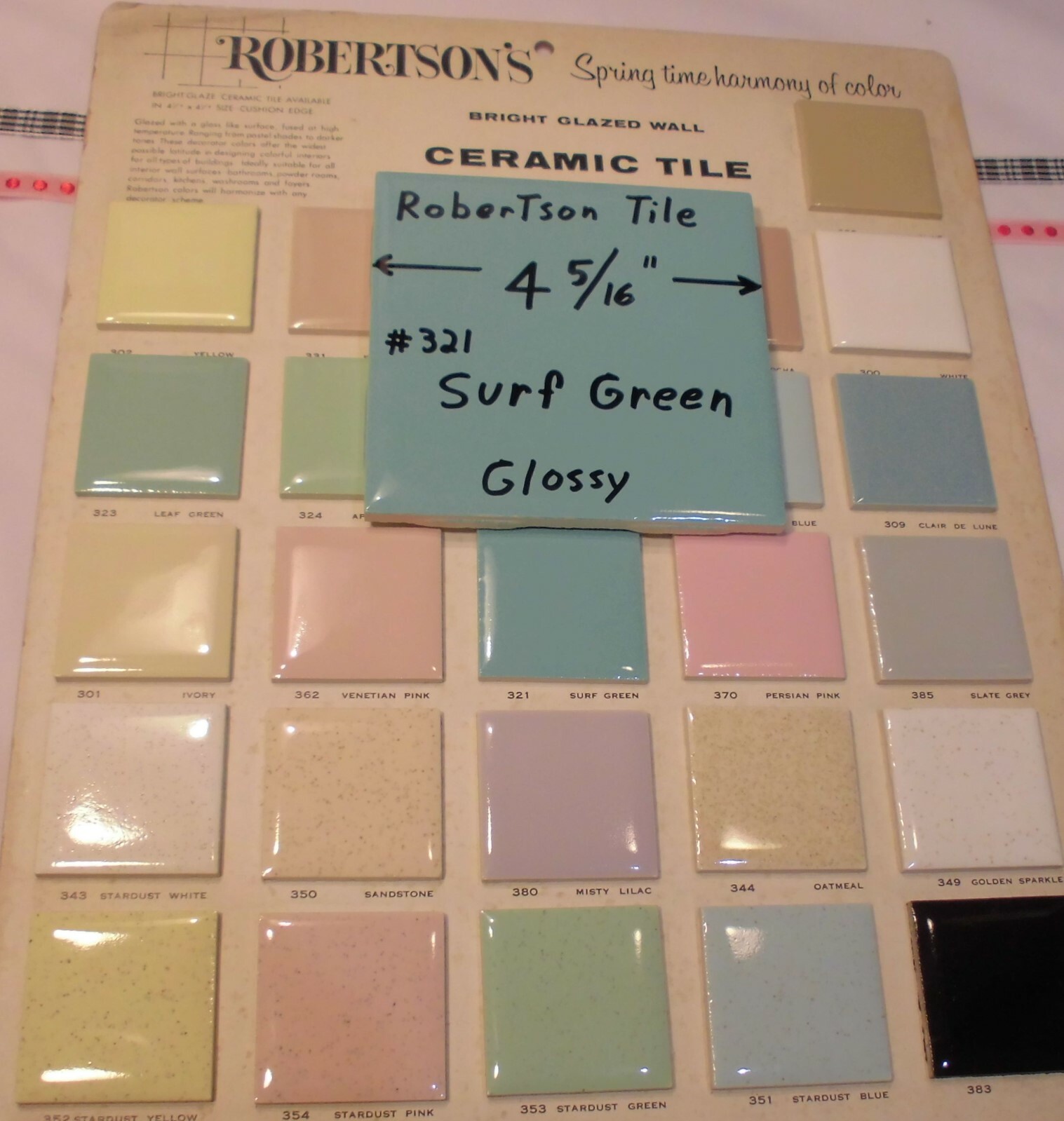 1 pc. Vintage Ceramic Tile *Blue-Greenest* 4-3/8″ by Robertson Tile Co. (NOS)