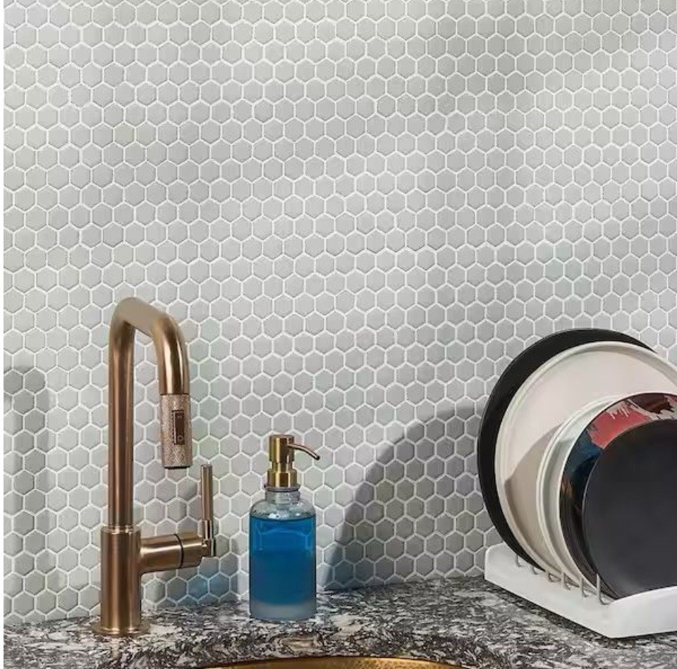 Bliss Edged Hexagon Sage 10.03 in. x 11.61 in. Polished Porcelain Floor