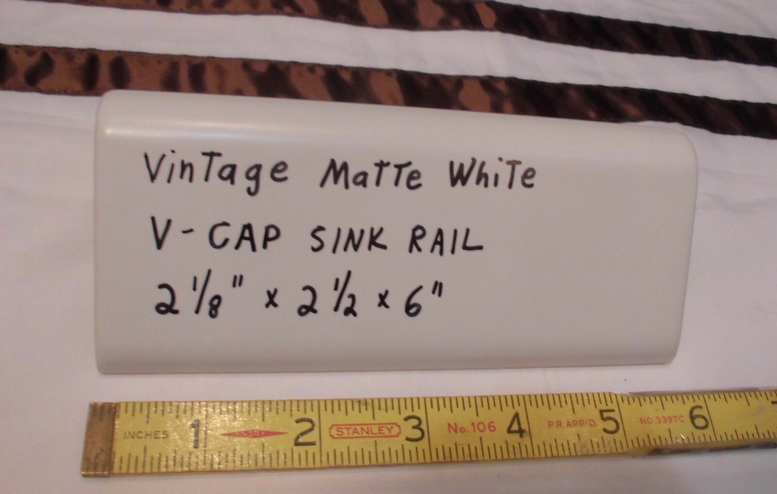 1 pc. *Vintage Matte White* V-Cap Ceramic Trim Tile: Counter Top Edging; New