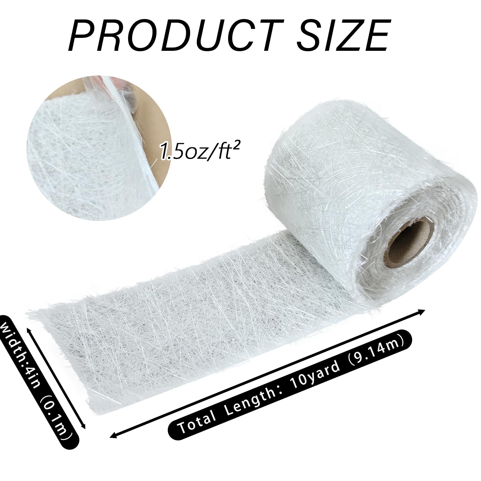 Fiberglass Chopped Strand Mat, 10 10 yards x 4 inches, 1.5 oz/ft², white