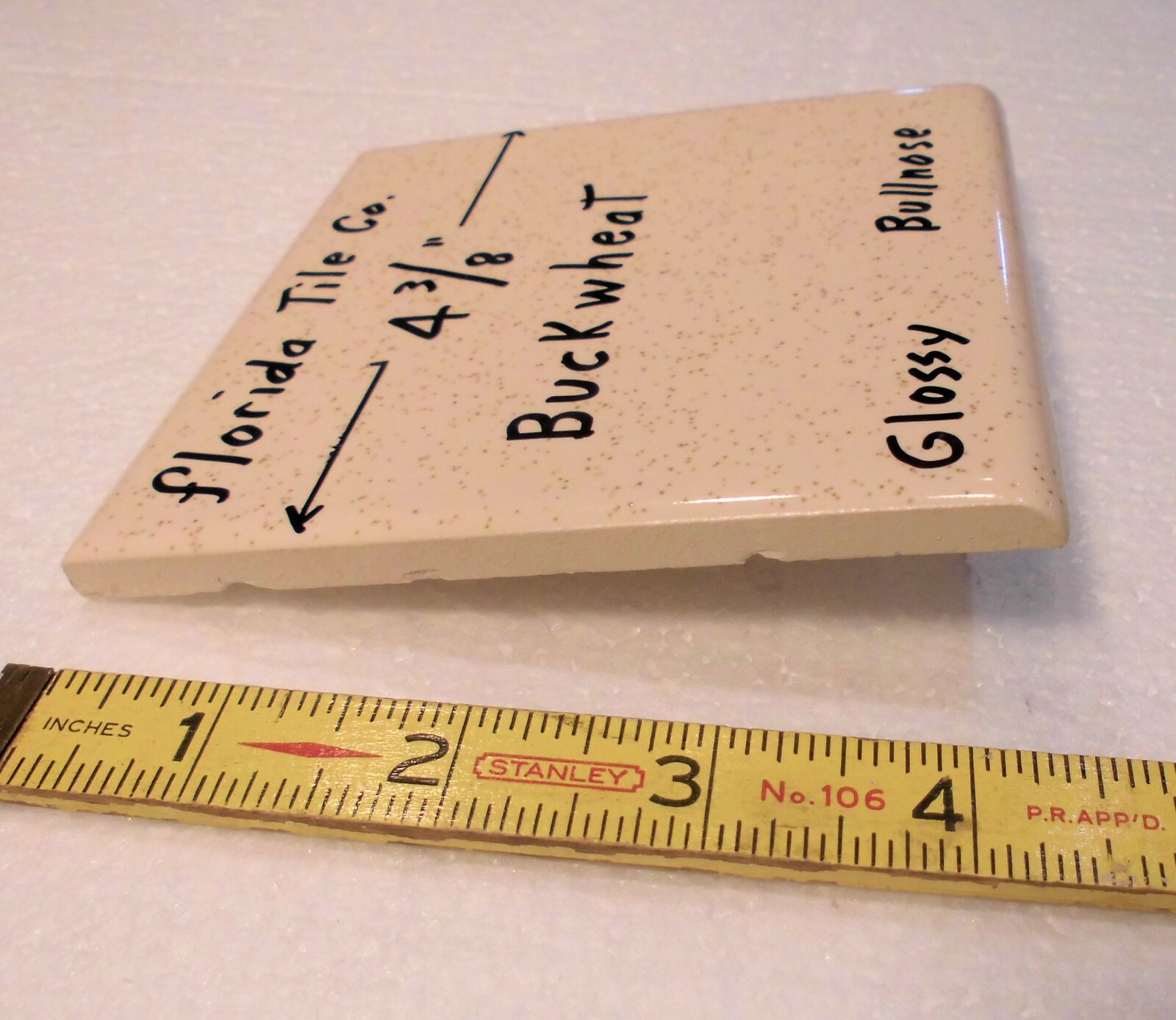 1 pc. *Buckwheat* Bullnose 4-3/8″ Glossy Ceramic Tile by Florida Tile Co. New