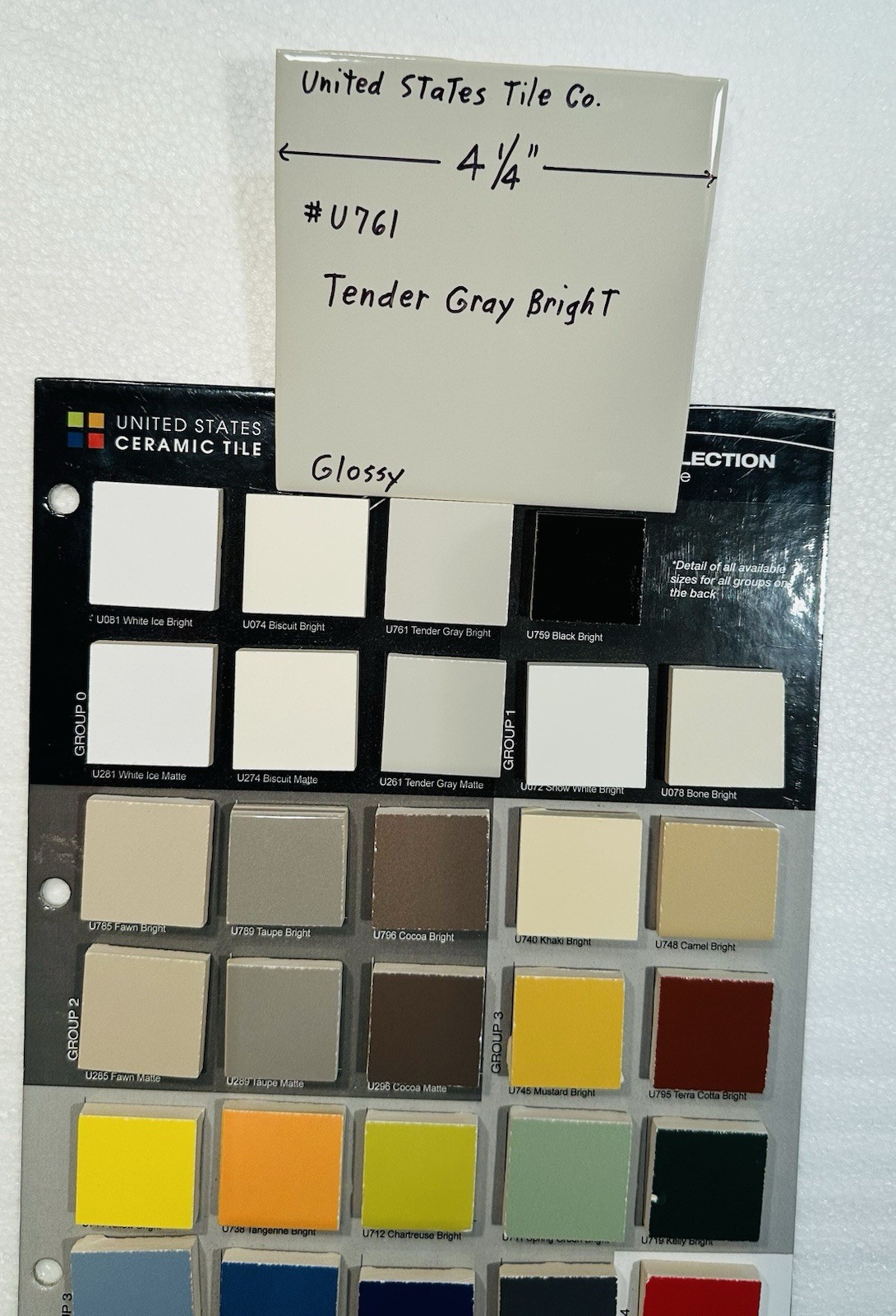 1 pc. Tender Gray: 4-1/4″ Glossy Ceramic Tile by United States Tile Co. #U-761