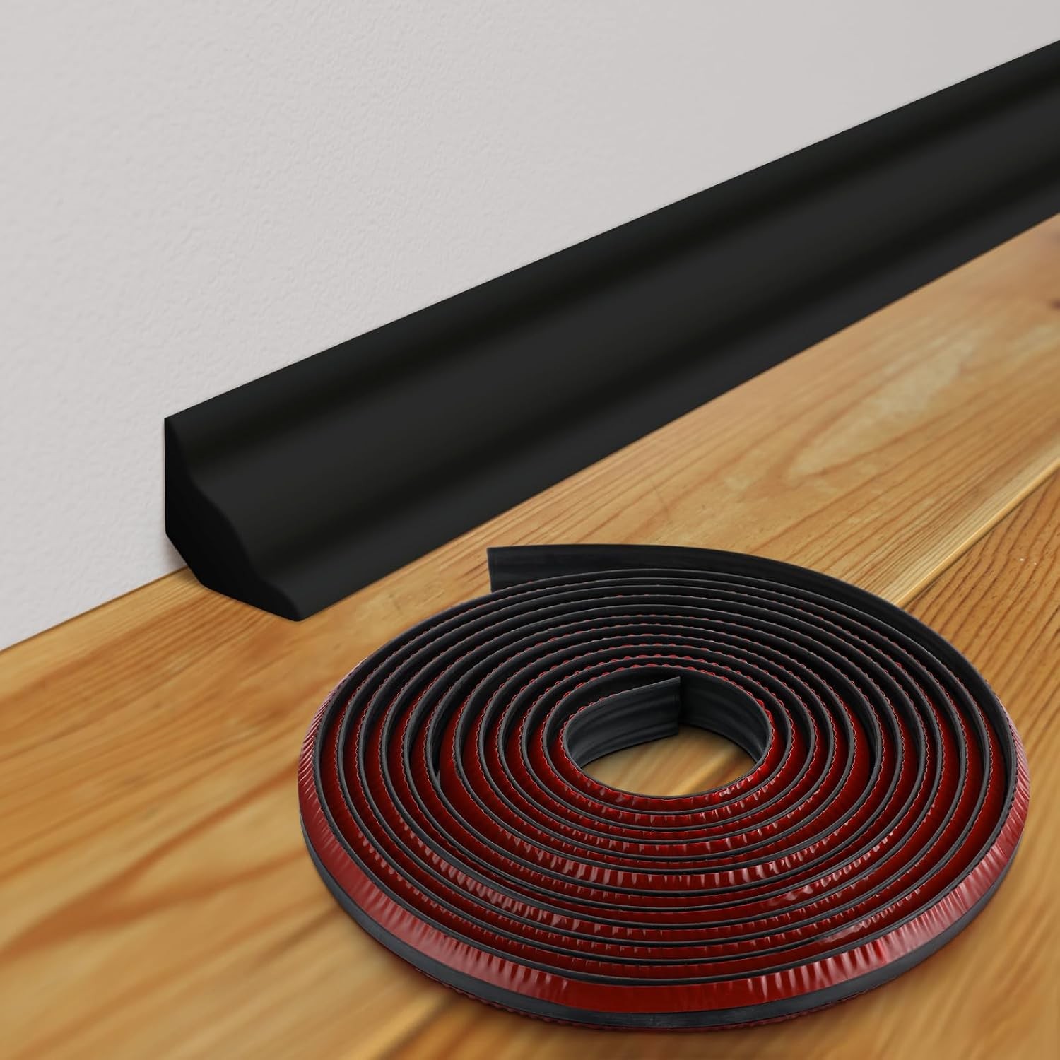 1 Pcs Black 9.84 ft X 1/2 Inch Peel and Stick Baseboard Molding Trim Flexible