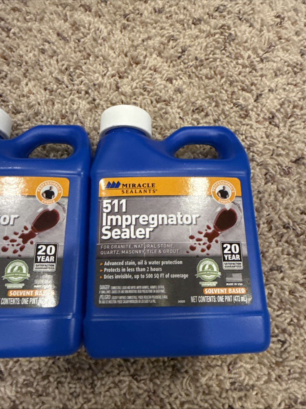 (2) Miracle Sealants 511 PT SG Impregnator Sealer for Stone, Tile, Etc. Lot Of 2
