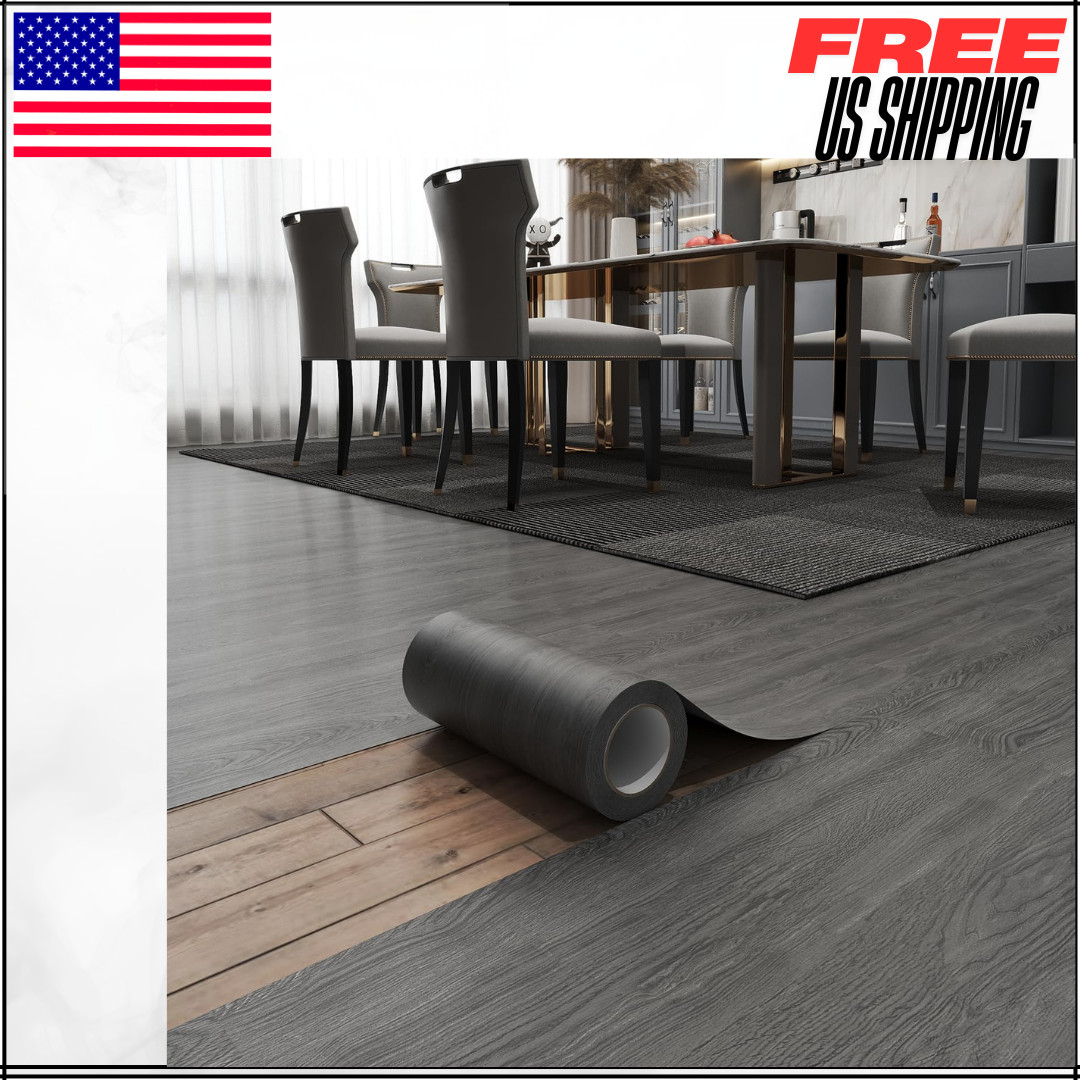 Peel & Stick Floor Tile 11.8″ x 118″ Vinyl Flooring Roll PVC Wood Grey 1PC