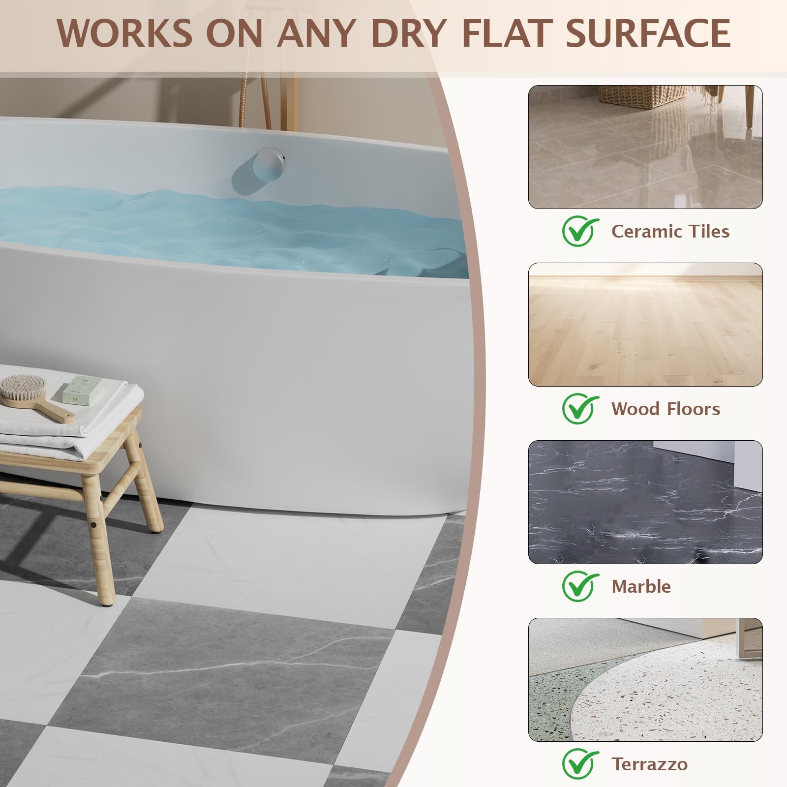 Peel and Stick Floor Tile, 30 PCS 12″ x 12″ Checkered Waterproof Marble Textu…