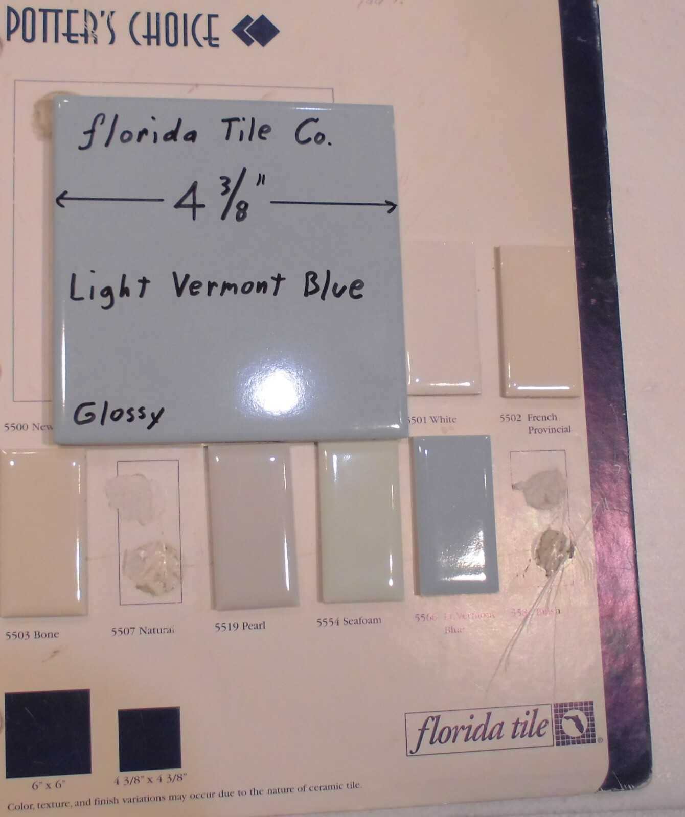 1 pc. Vermont Light Blue: 4-3/8″ Glossy Ceramic Tile by Florida Tile Co. NEW