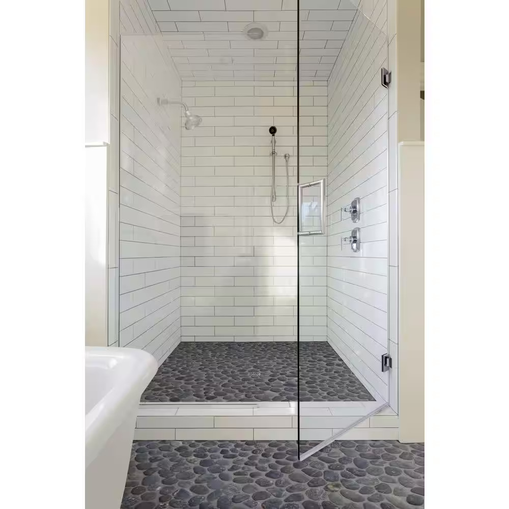 Classic Pebble Tile Black 11-1/4 In. X 11-1/4 In. X 12.7 Mm Mesh-Mounted Mosaic