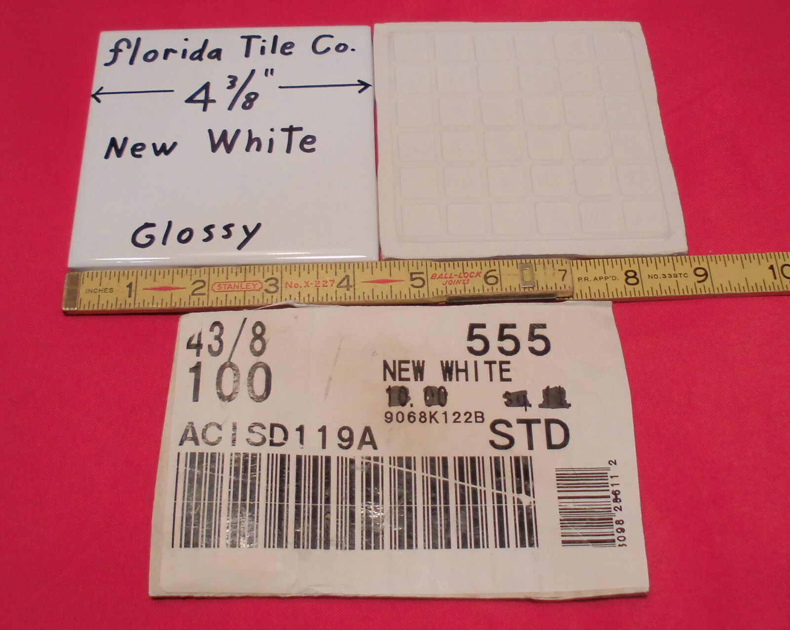 1 pc. 4-3/8″ *New White #100* Glossy Ceramic Wall Tile by florida Co. NOS