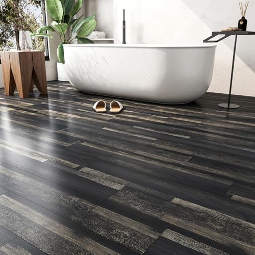 6″x36″ 17Pcs Peel and Stick Floor Tile Reclaimed Wood 17-Tiles 6x36inch Black