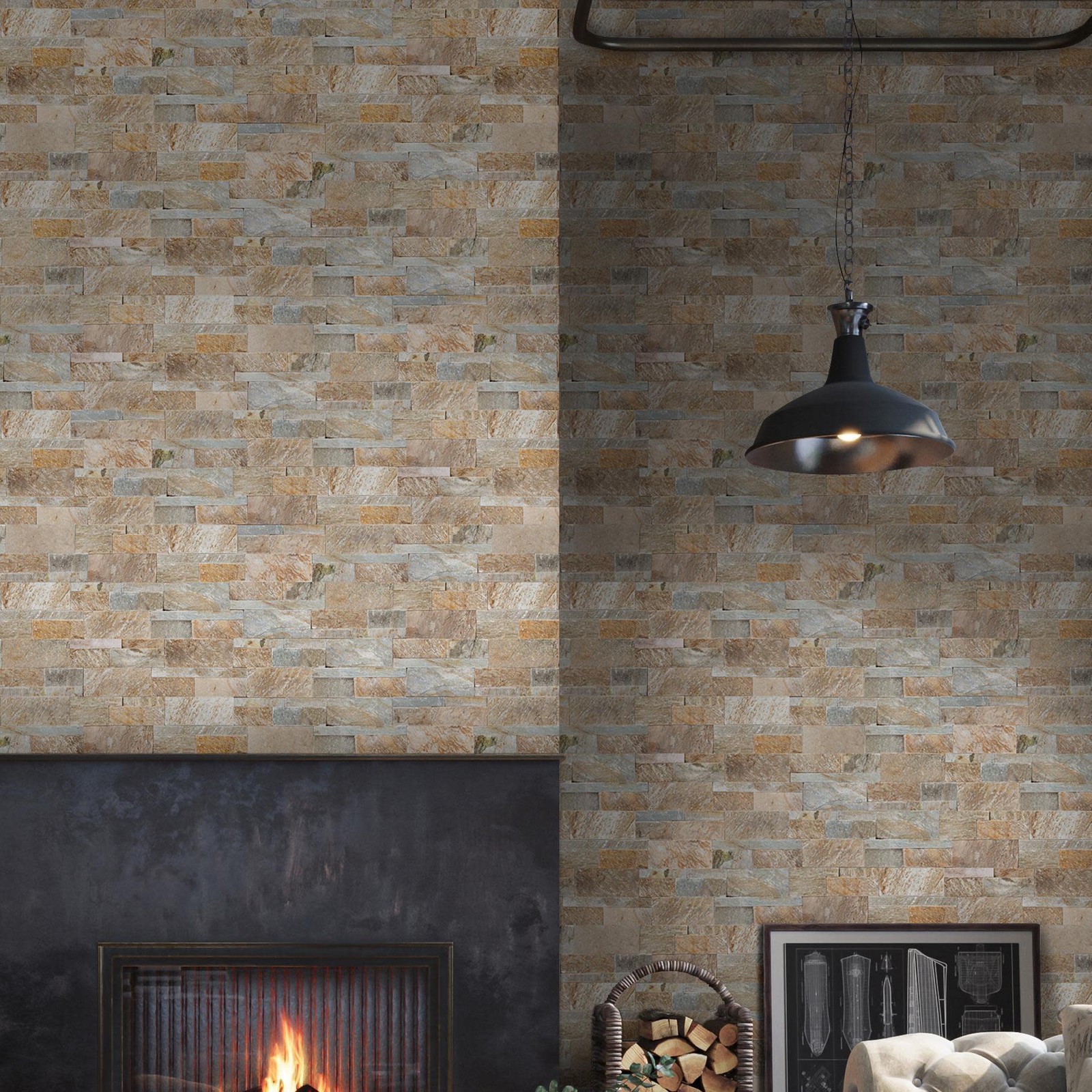 Ackland AKPLPQ9X24F-PL 9″ x 24″ Quartzite Hardscape Wall Tile – – Amber Cream