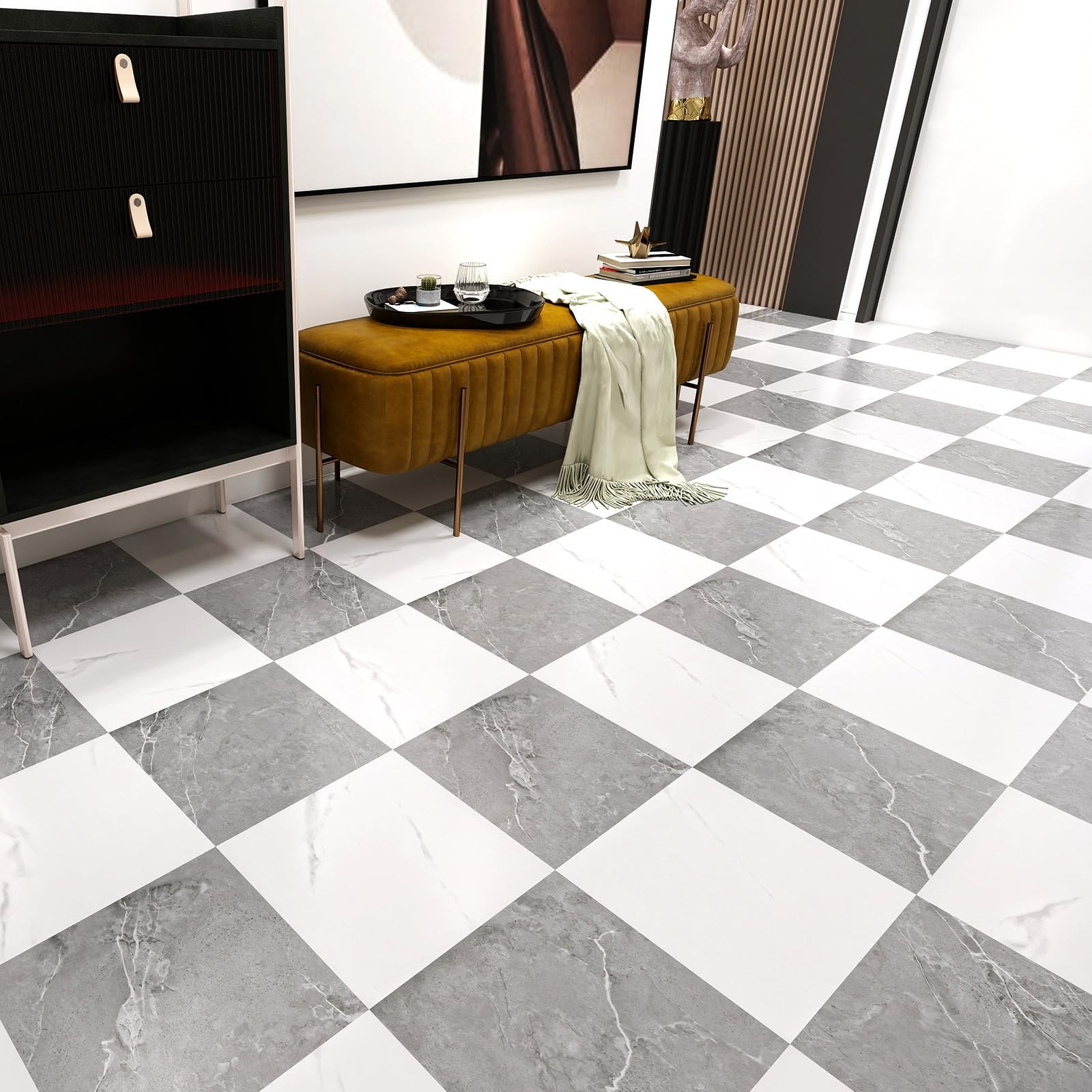 20-Pack 12″x12″ Marble Peel and Stick Floor Tiles Waterproof Self Adhesive Vi…
